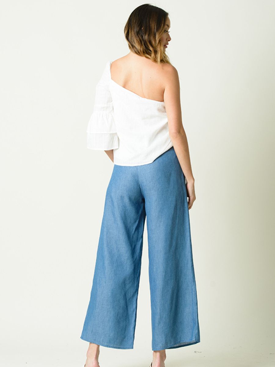 GIANNA LACE UP HIGH WAISTED CULOTTES-DENIM