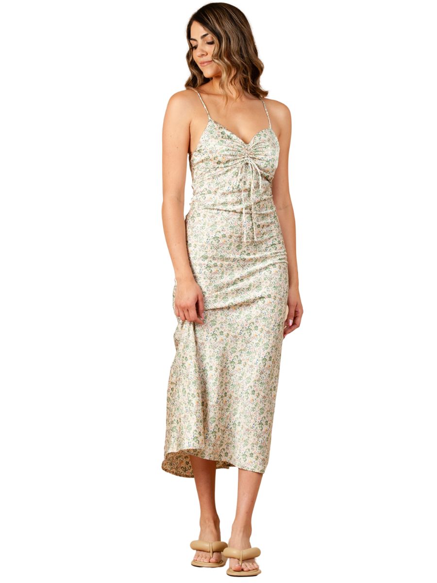 FREESIA SATIN SLIP DRESS-GREEN FLORAL