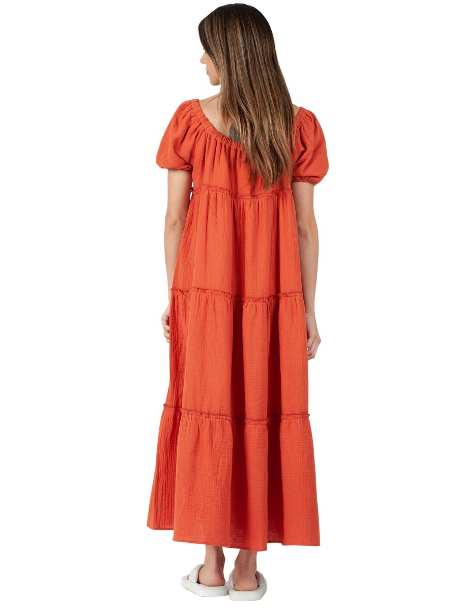 DELILAH GAUZE BOHO MAXI DRESS-BURNT ORANGE