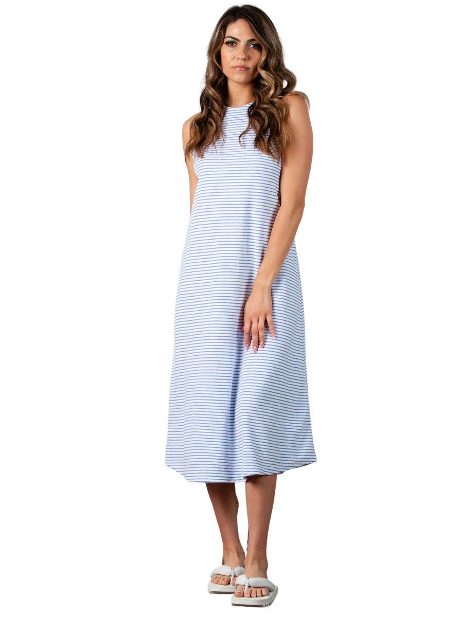 Aster Midi Dress-Blue/White Stripe L Aster Midi Dress-Blue/White Stripe L