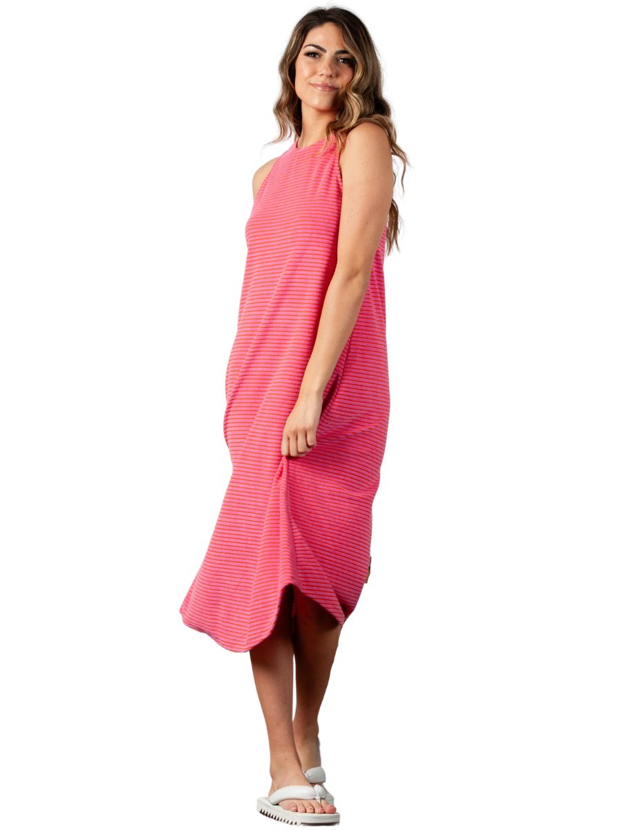 ASTER MIDI DRESS-PINK & ORANGE STRIPE