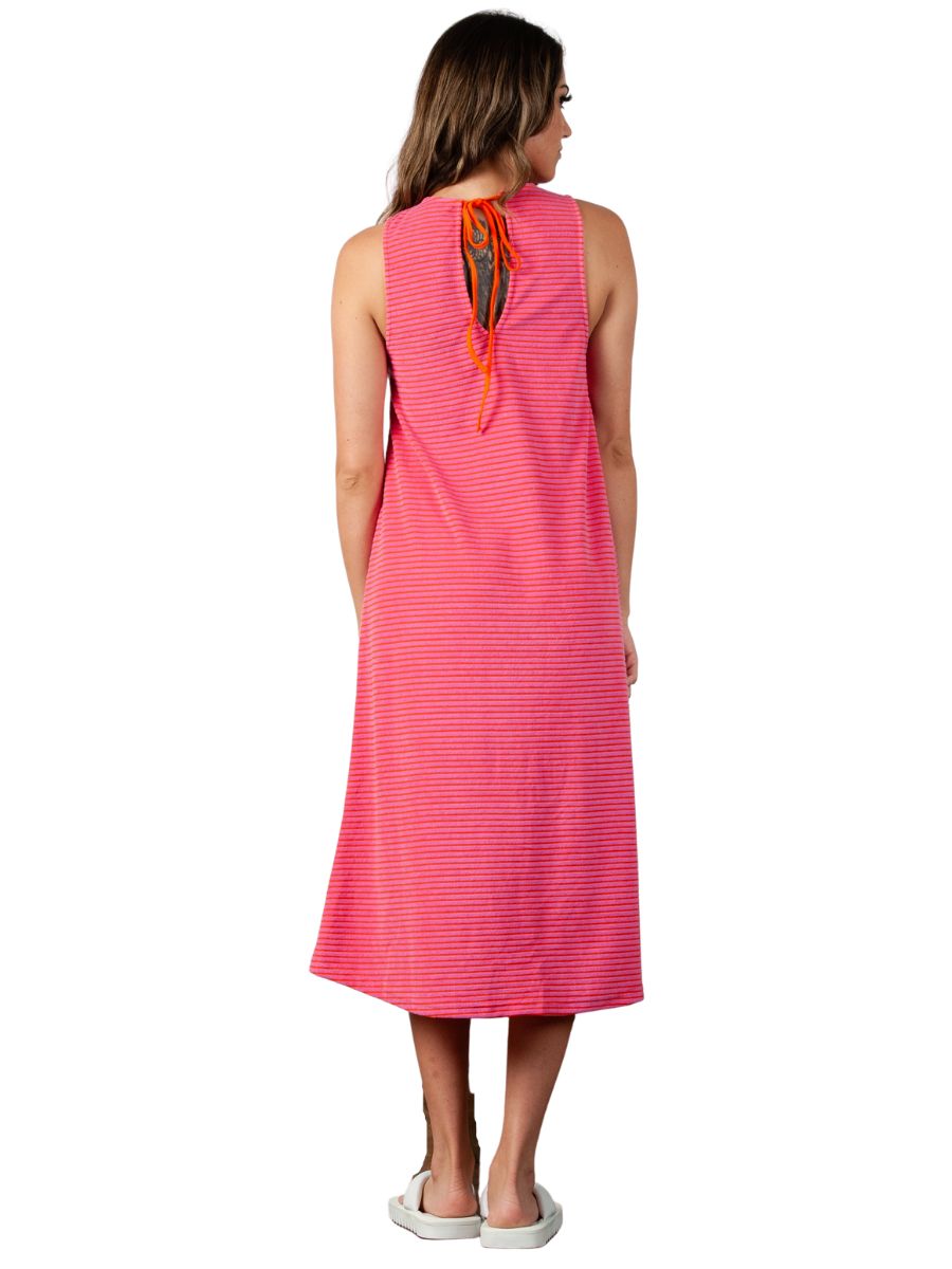 ASTER MIDI DRESS-PINK & ORANGE STRIPE