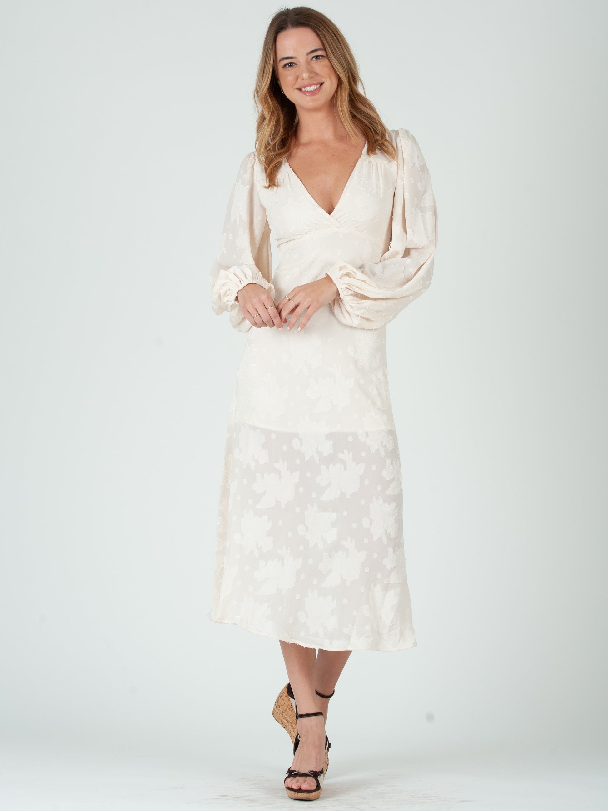 IVORY FLORAL MIDI DRESS