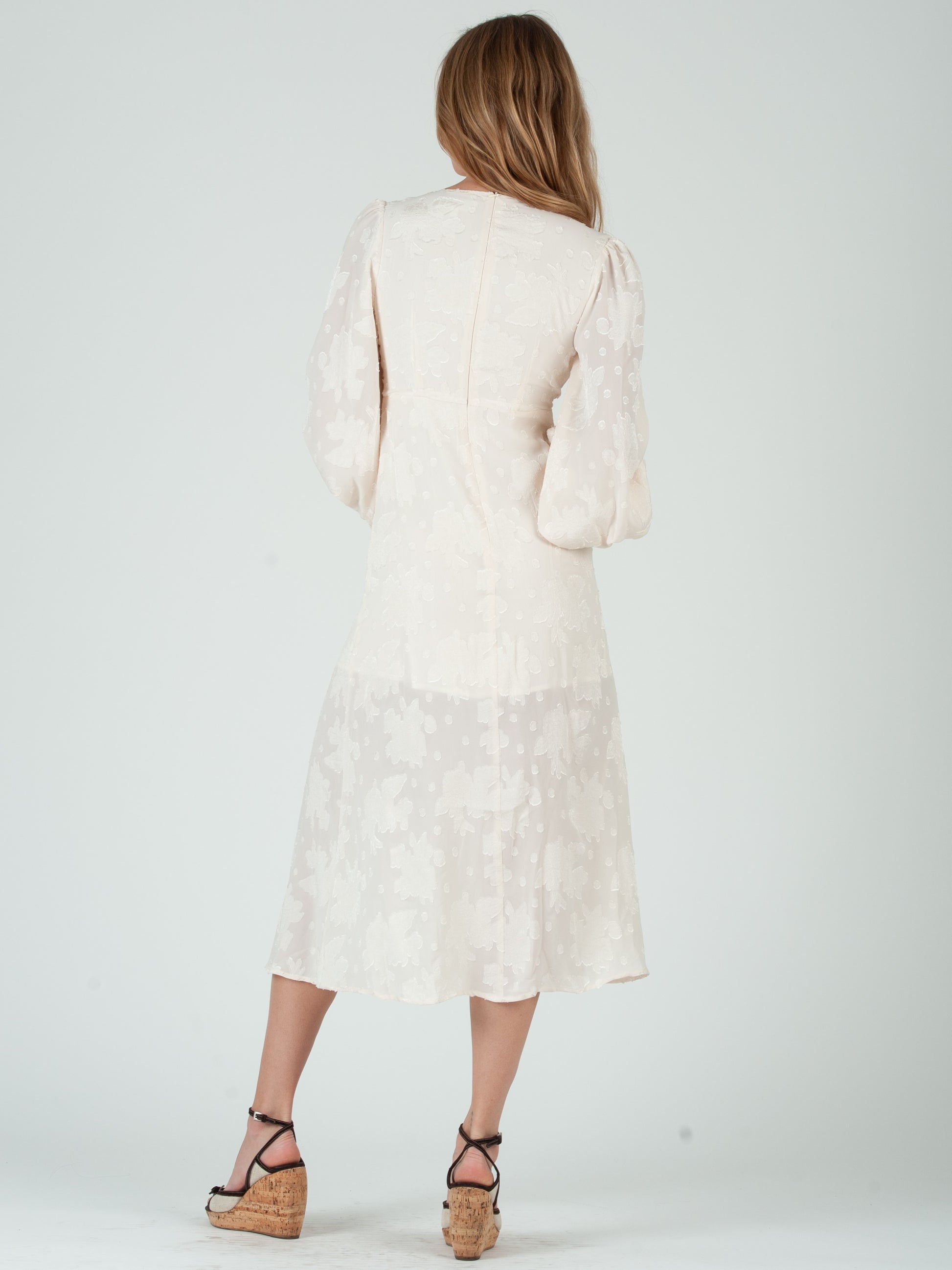 IVORY FLORAL MIDI DRESS