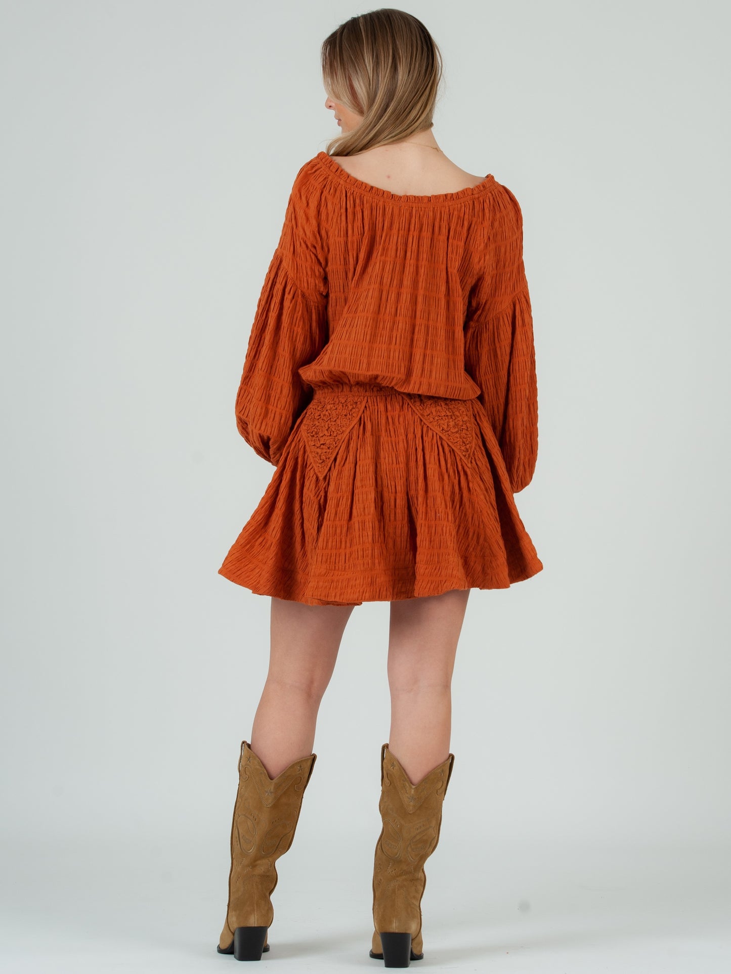 ORANGE OFF THE SHOULDER DRESS