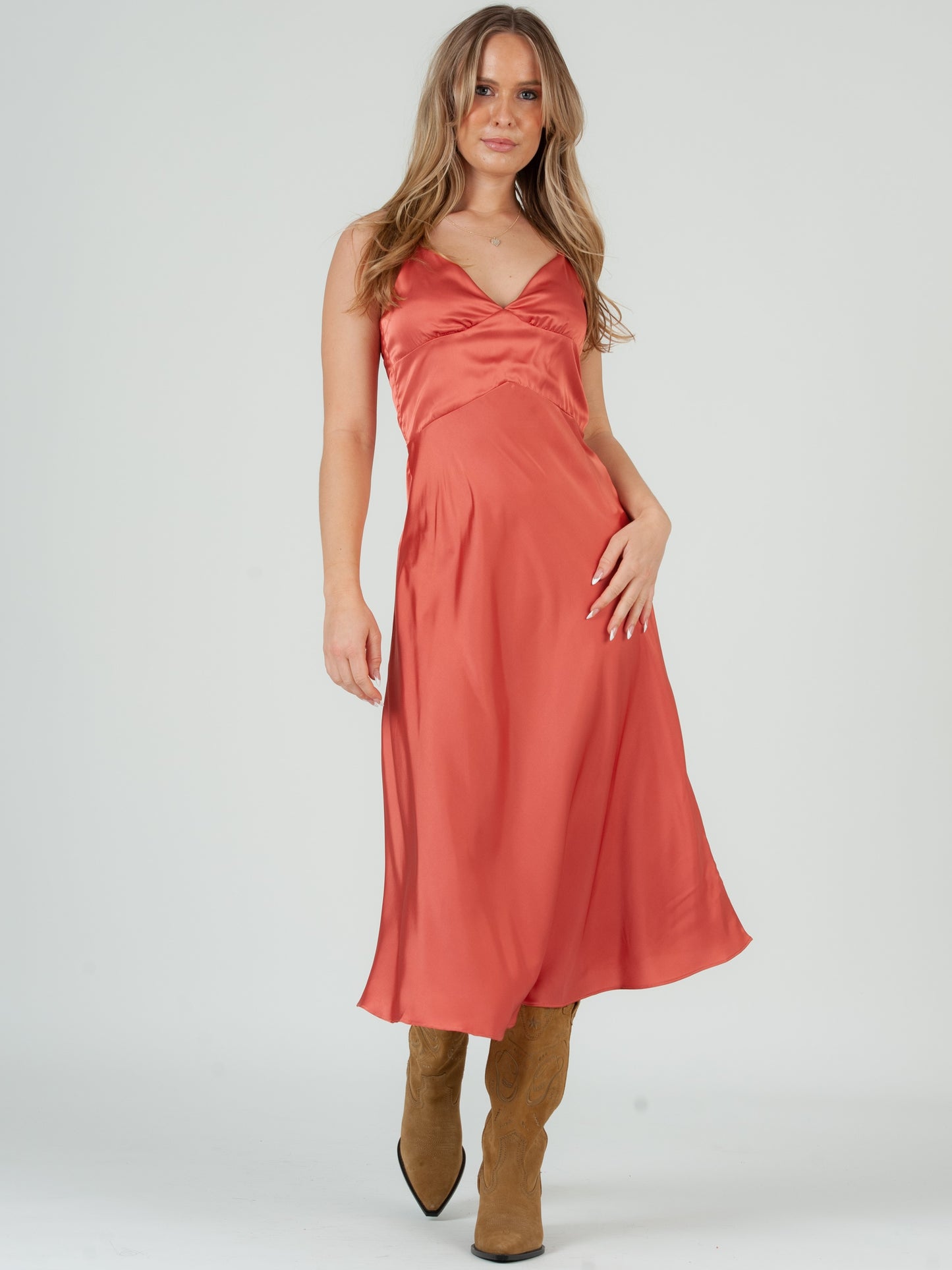 SATIN SLIP MIDI DRESS