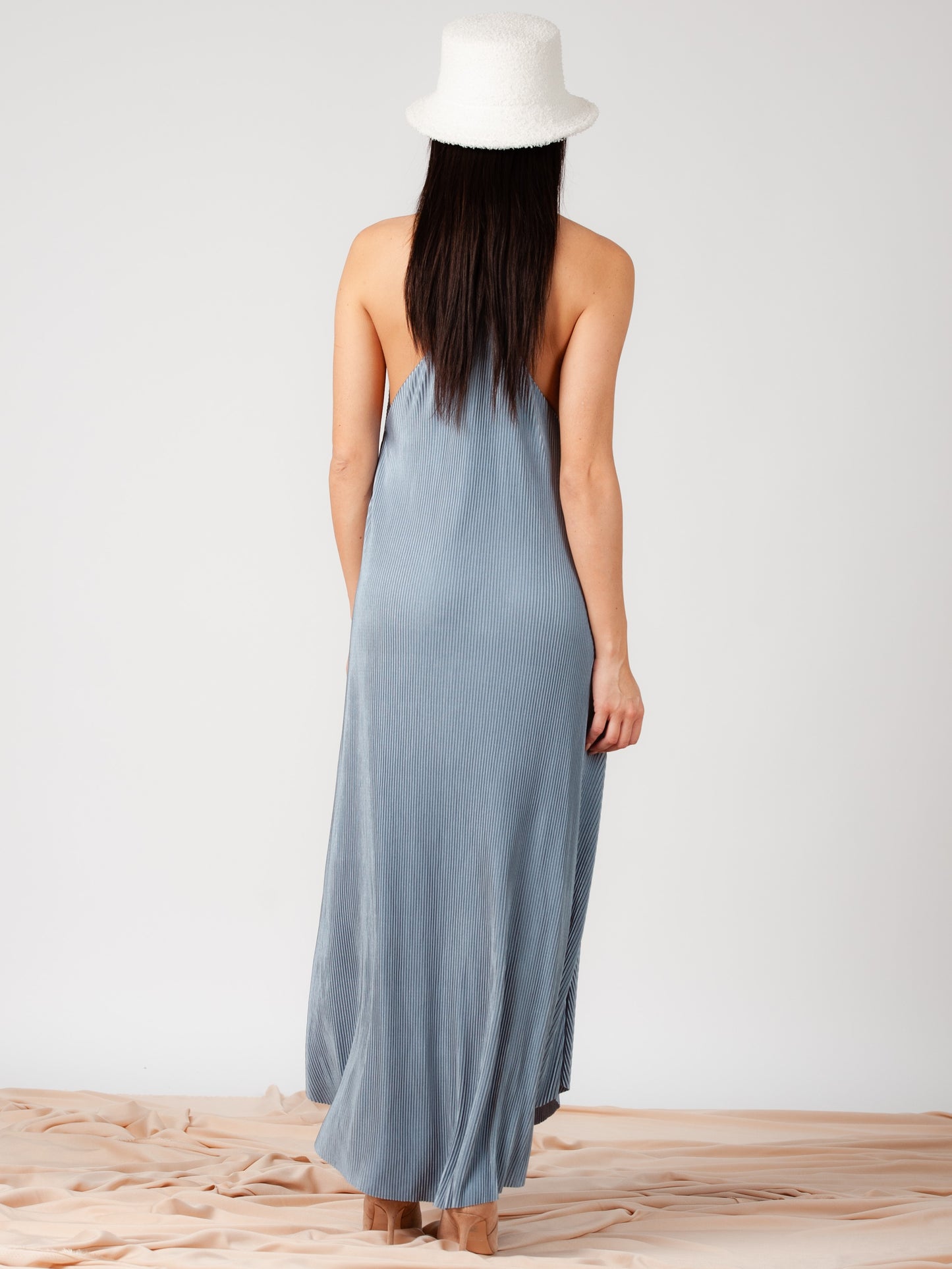 Women's Pleated Maxi Satin Dress