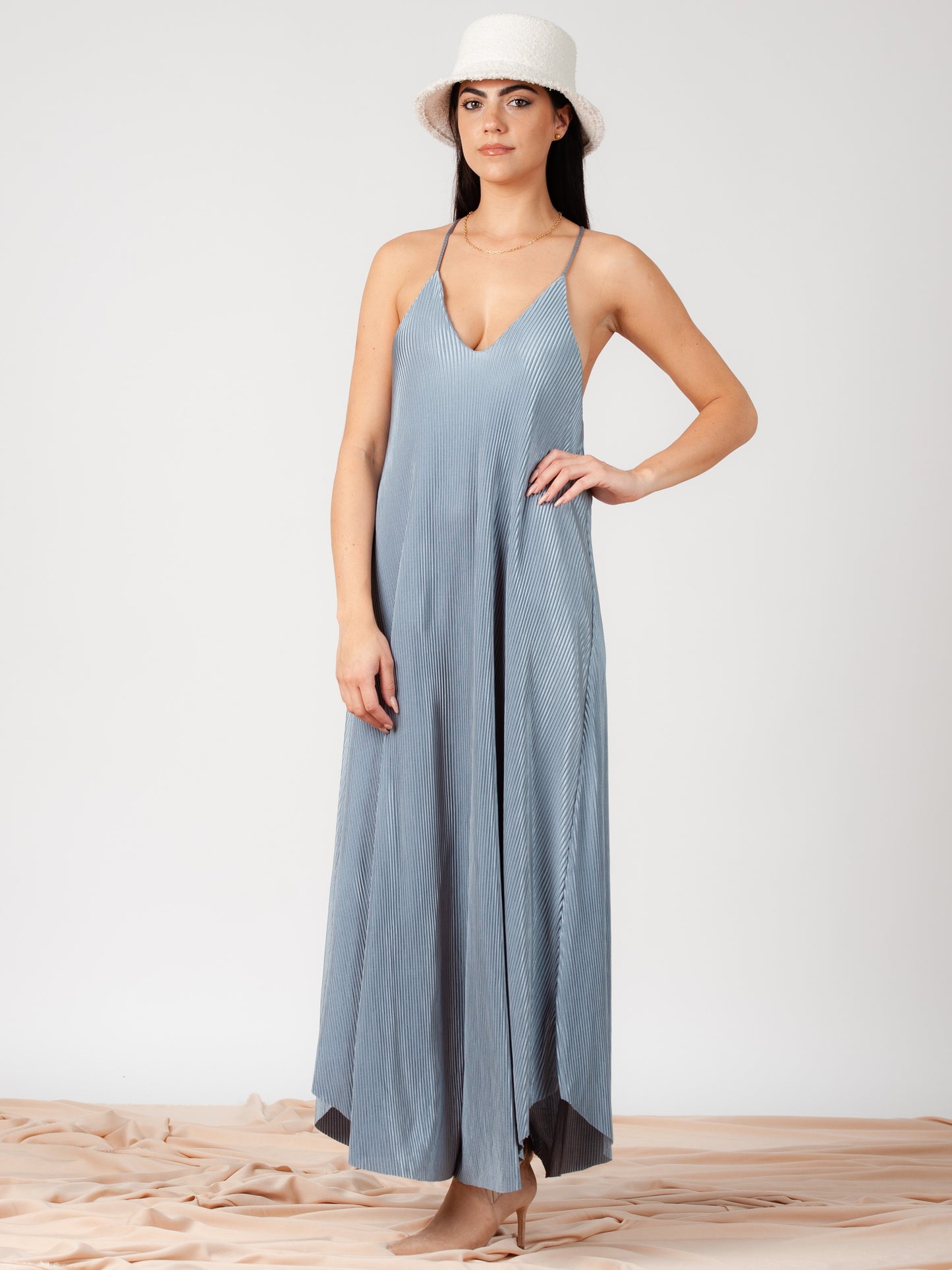 Women's Pleated Maxi Satin Dress