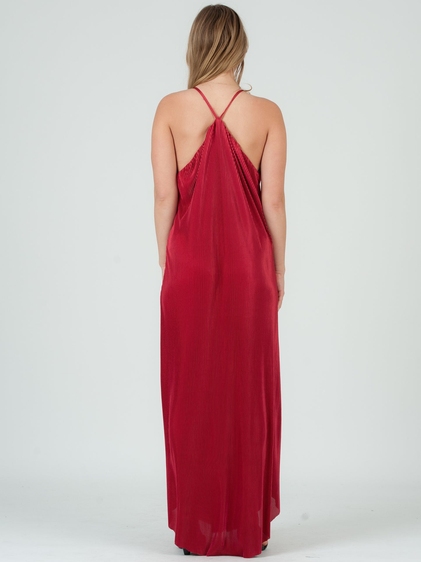 Women's Pleated Maxi Satin Dress
