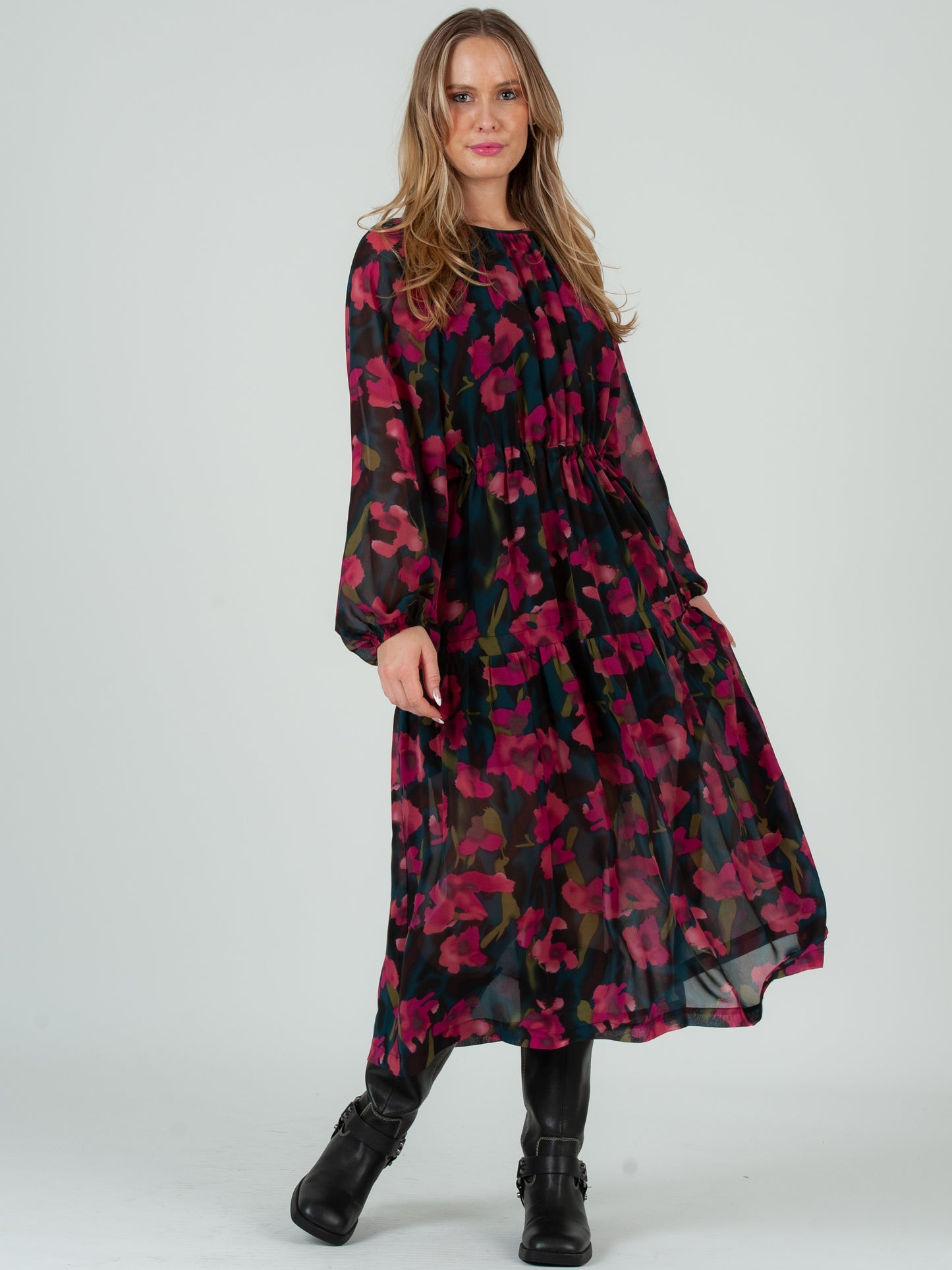 Women's Maxi Dress In Fuchsia Teal Floral