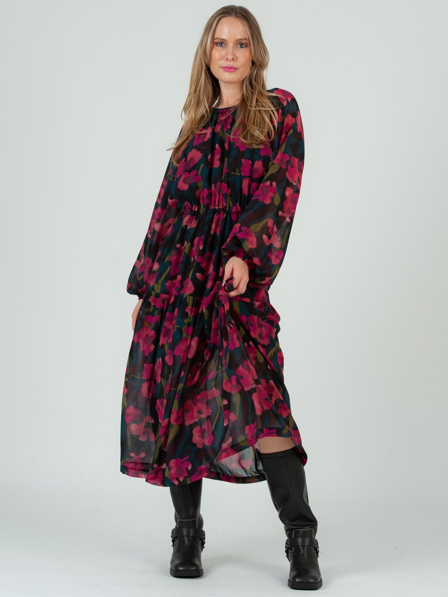 Women's Maxi Dress In Fuchsia Teal Floral