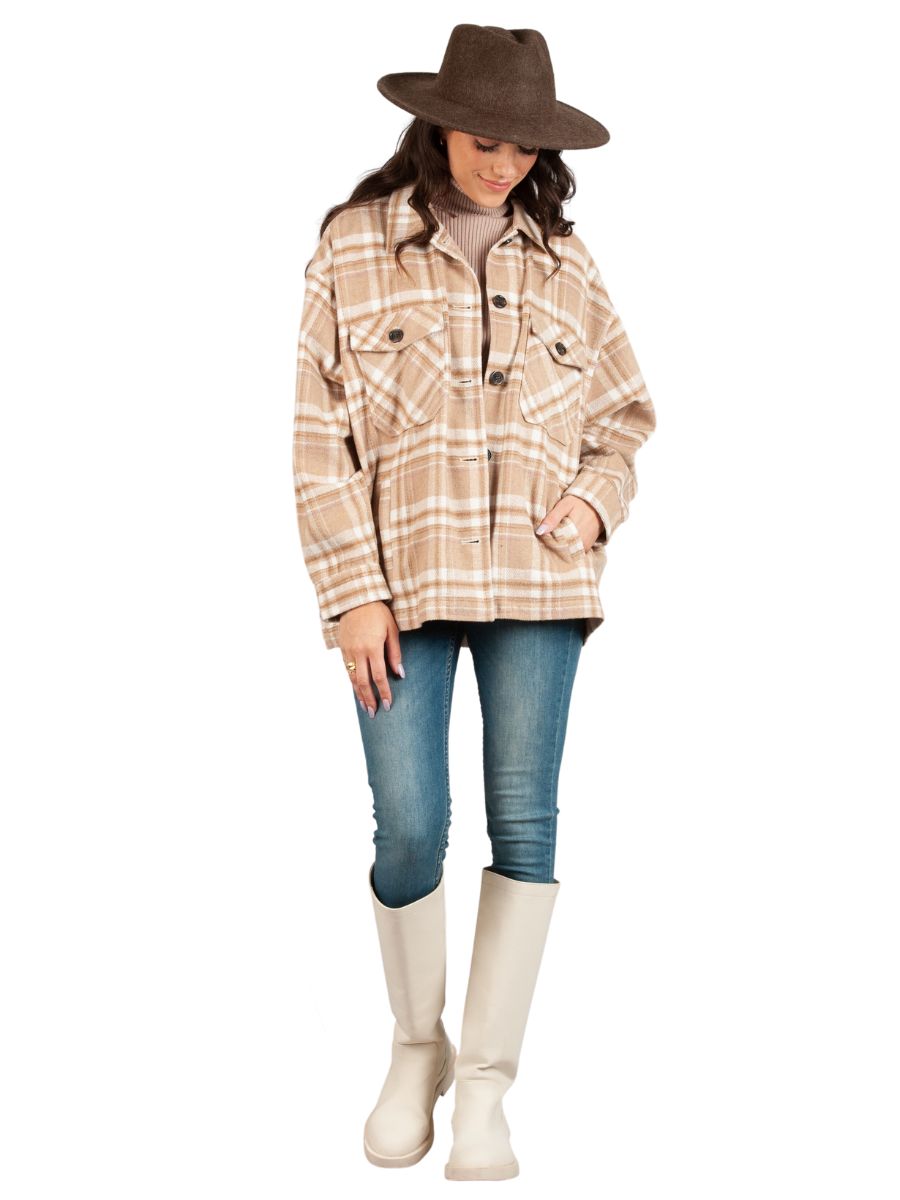 HAINES FLANNEL SHACKET-BEIGE PLAID – Lucca Couture