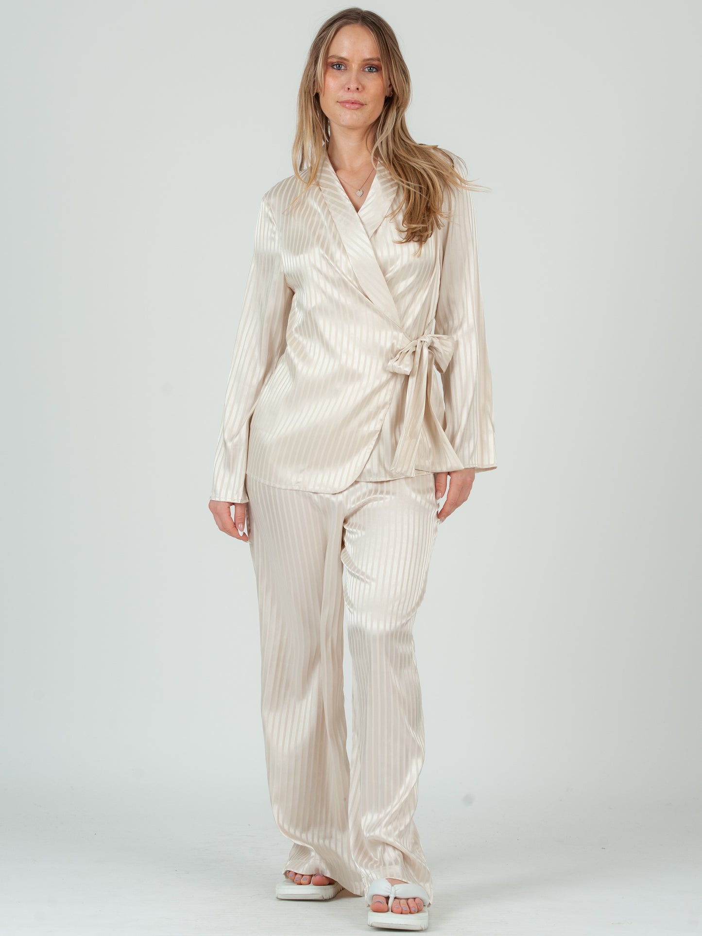 Women's Satin Wrap Blouse & Trousers Set