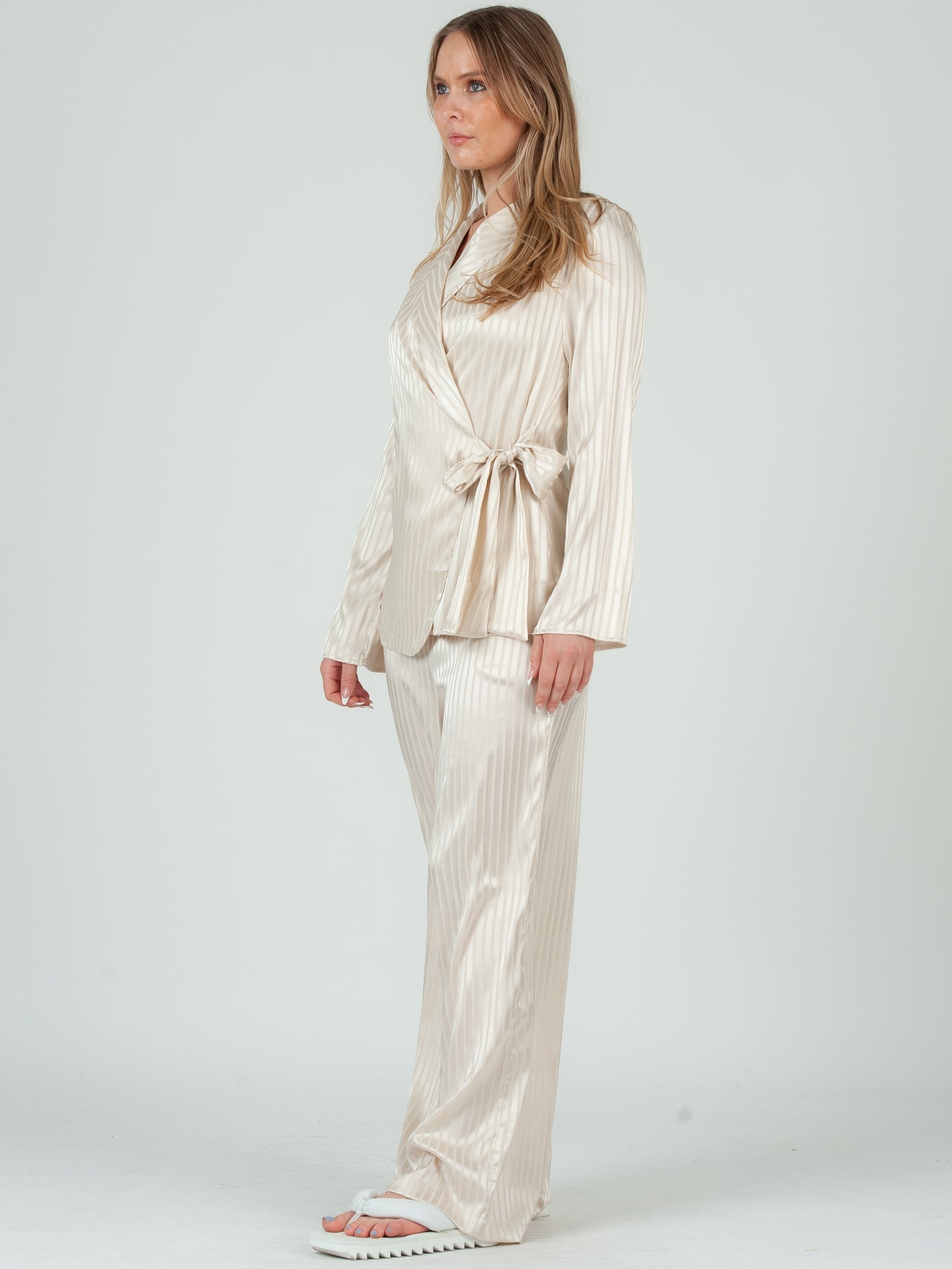 Women's Satin Wrap Blouse & Trousers Set