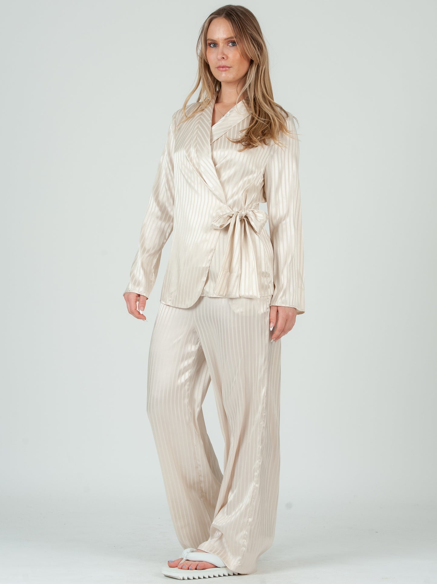 Women's Satin Wrap Blouse & Trousers Set