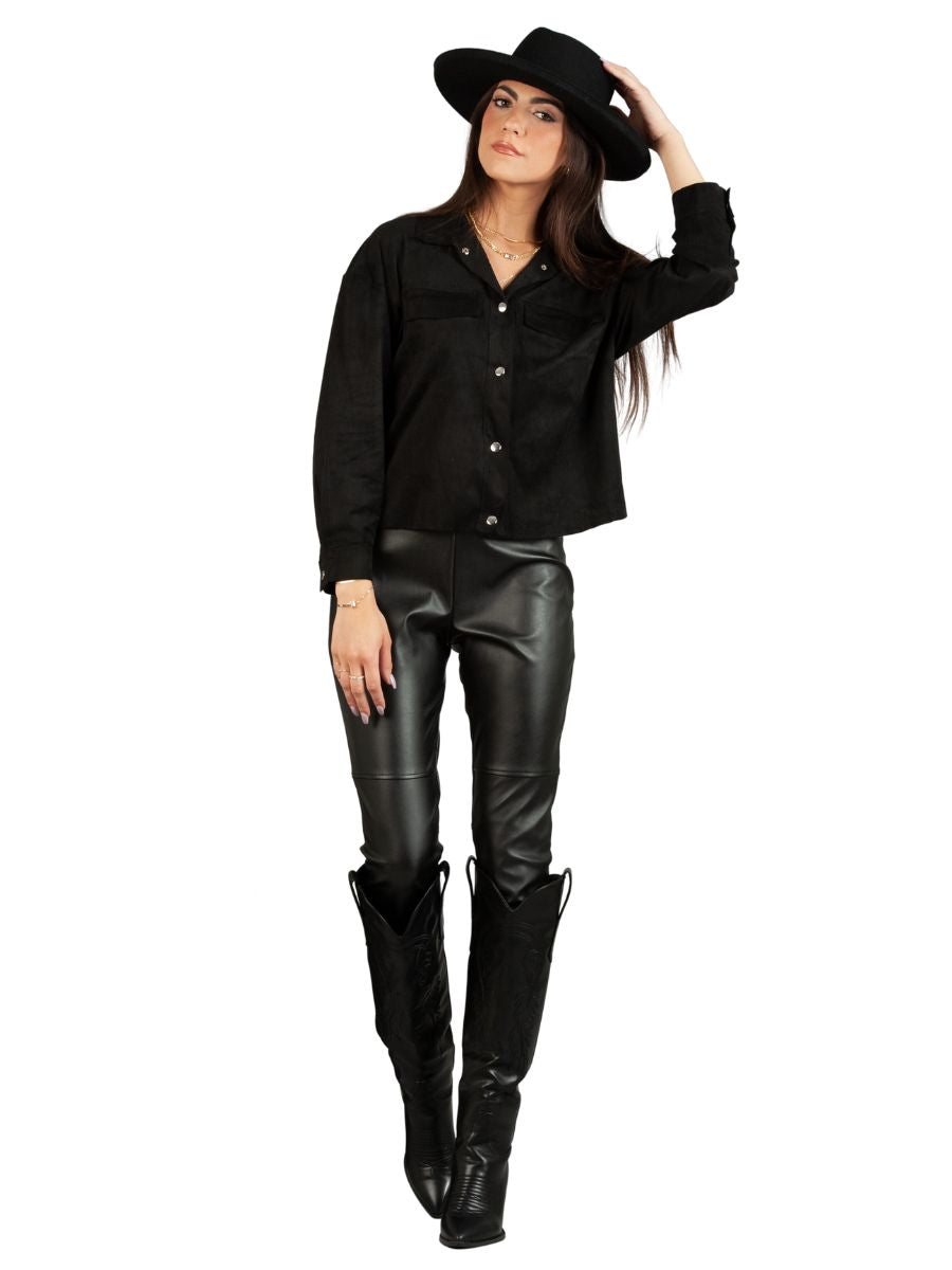 DUSTY FAUX SUEDE JACKET-BLACK