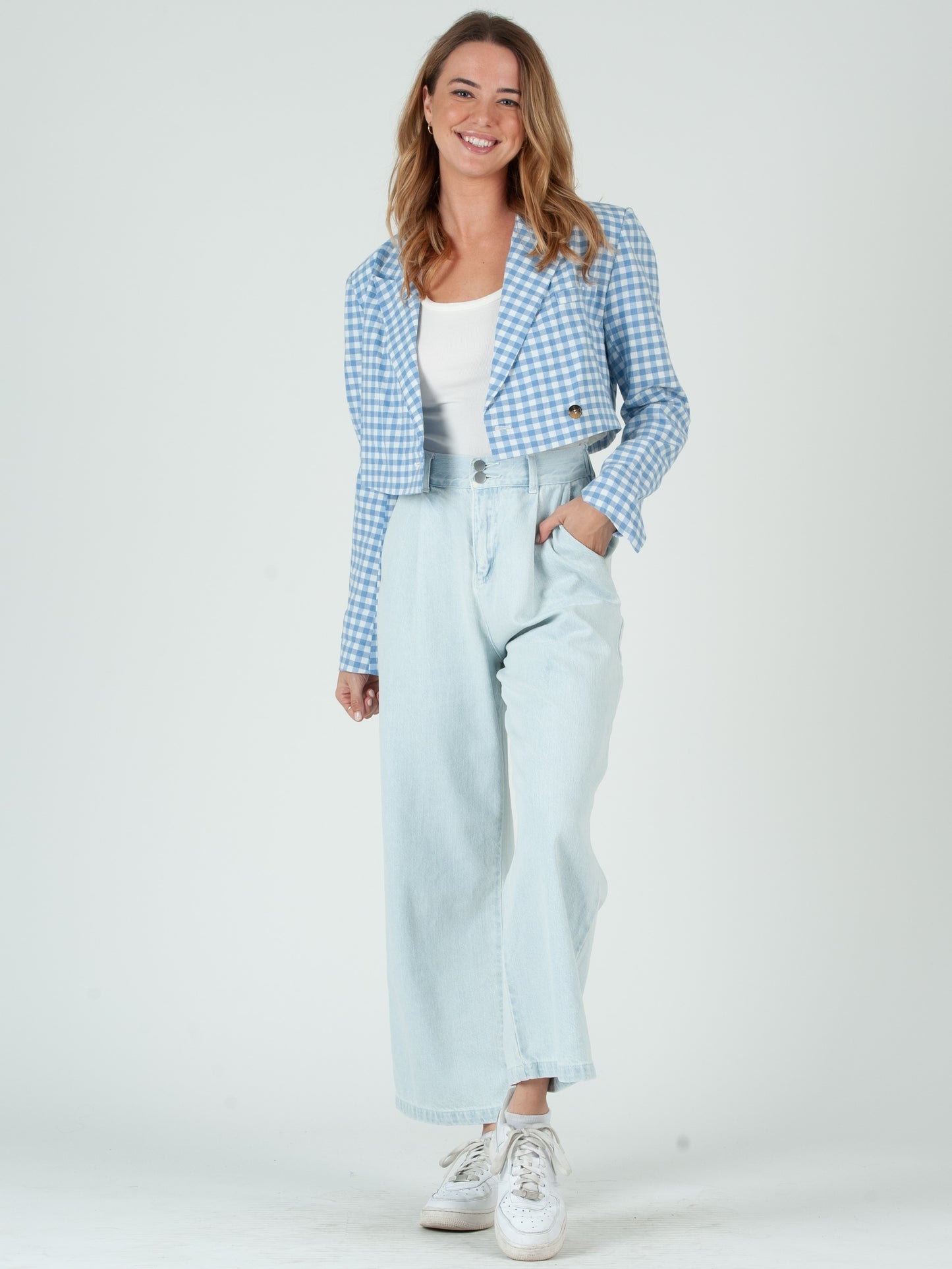 GINGHAM CROPPED BLAZER