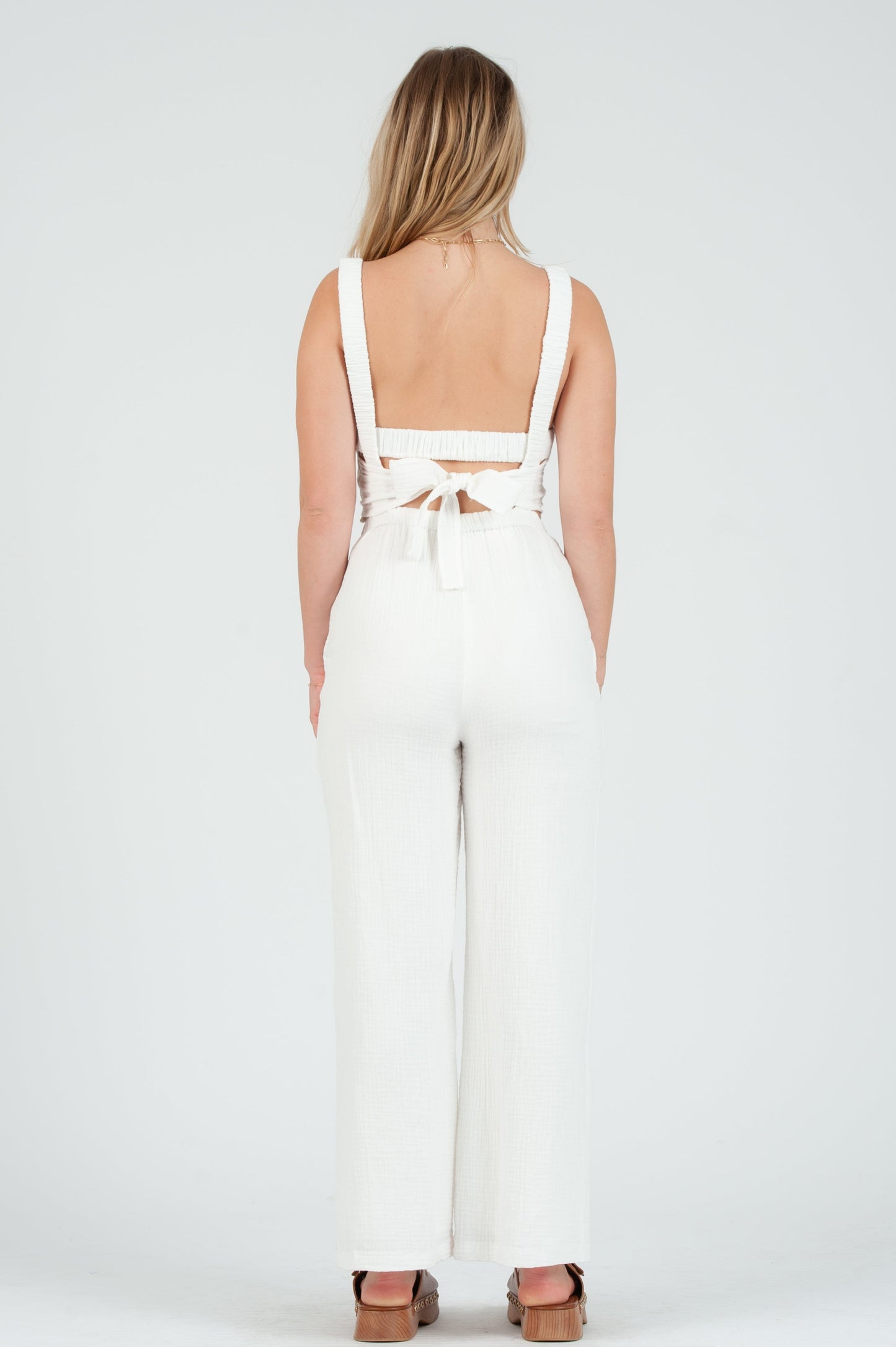Women's White Gauze Jumpsuit