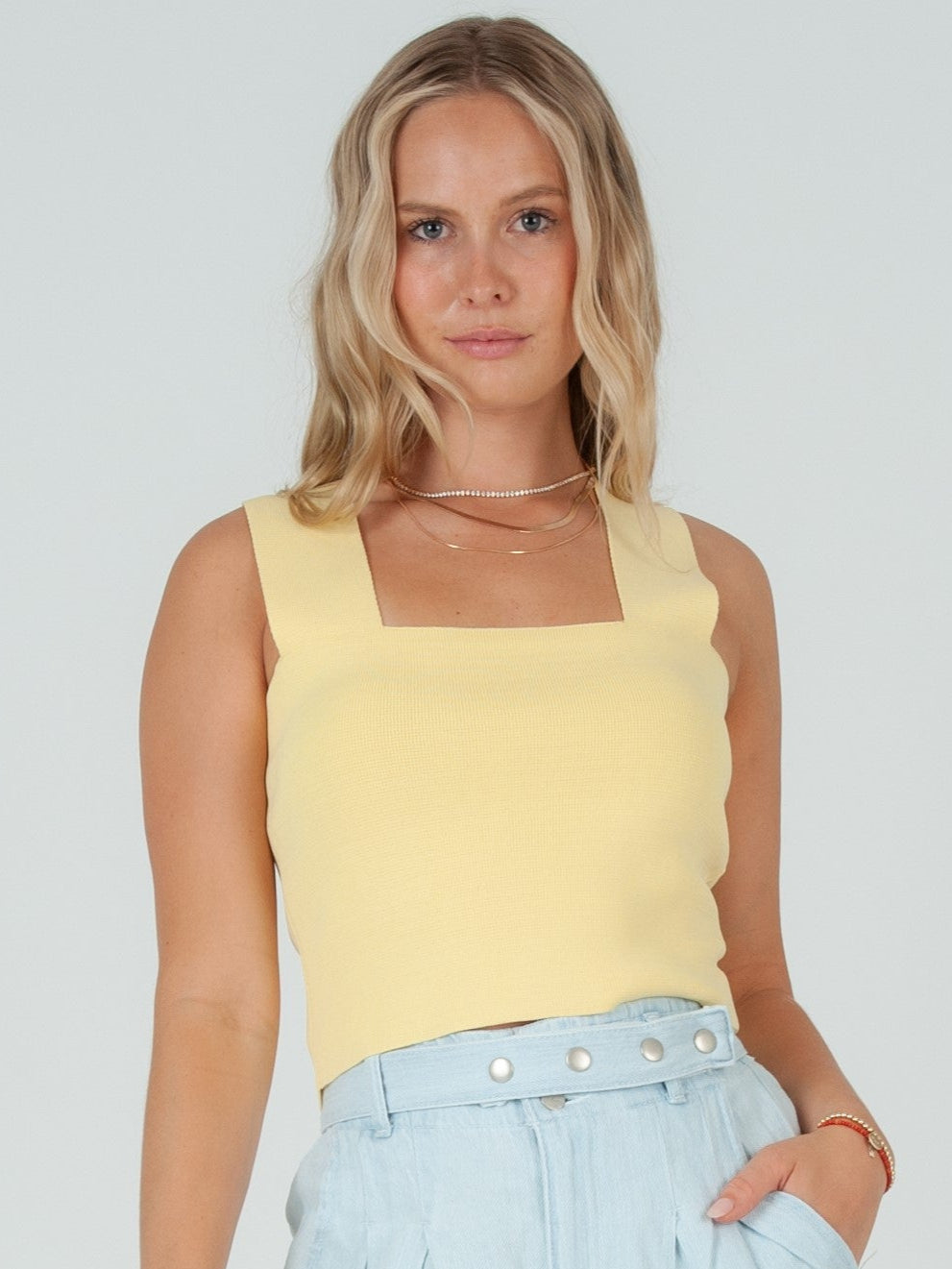 Women's Pastel Knit Square Neck Tank Top