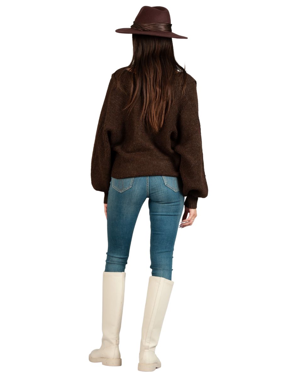 AMINA PULLOVER COLLAR SWEATER-BROWN