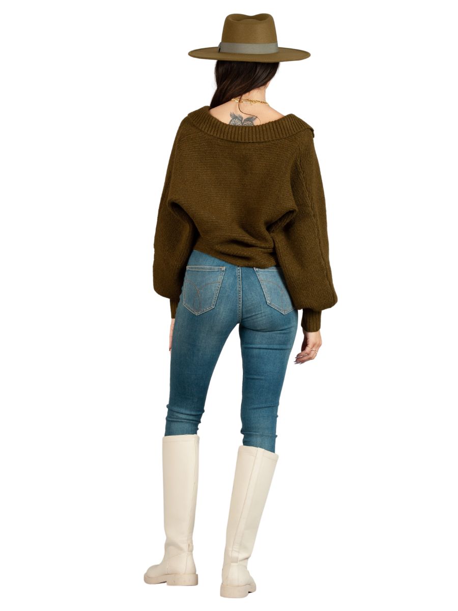 AMINA PULLOVER COLLAR SWEATER-OLIVE