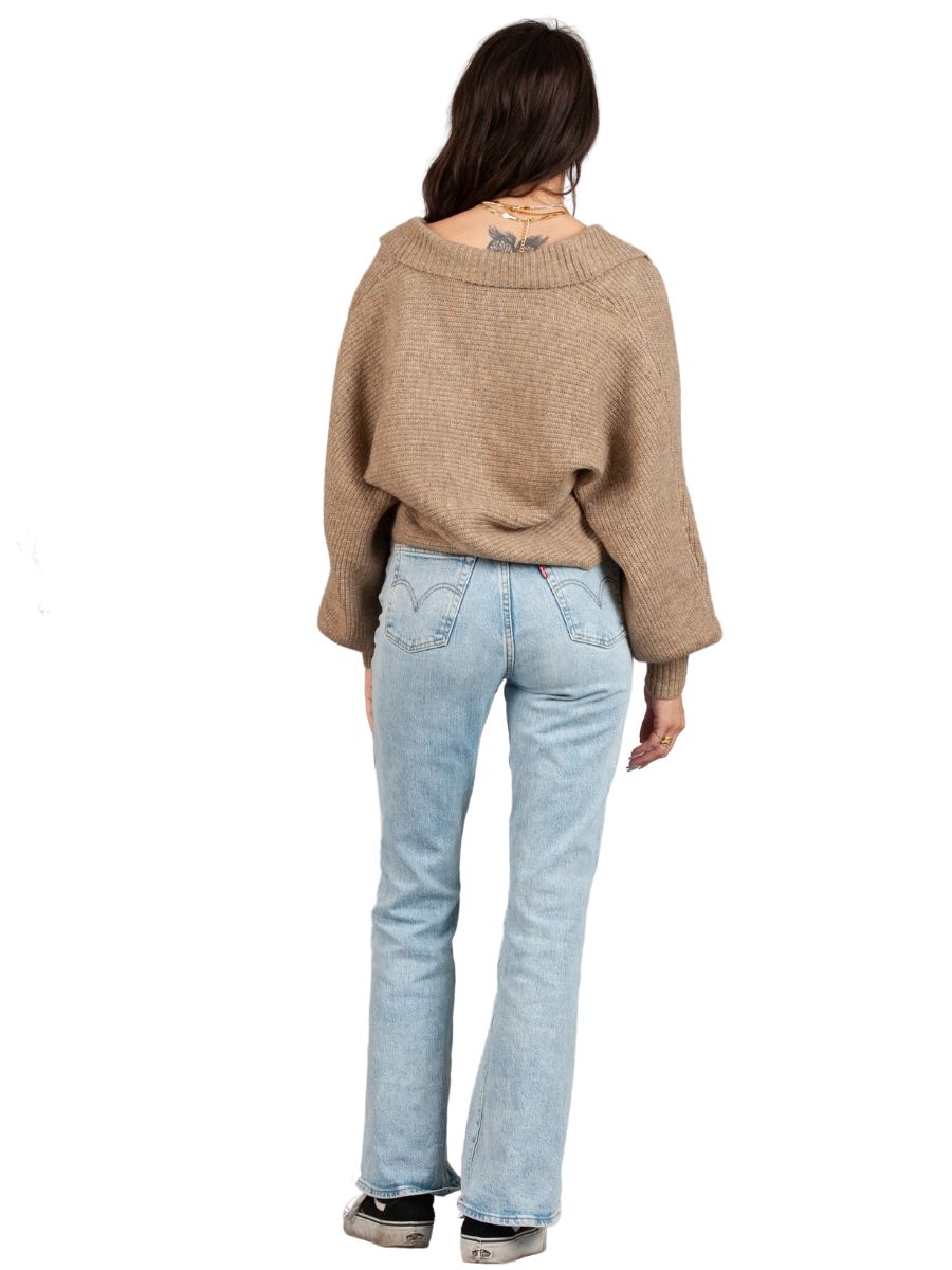 AMINA PULLOVER COLLAR SWEATER-WHEAT