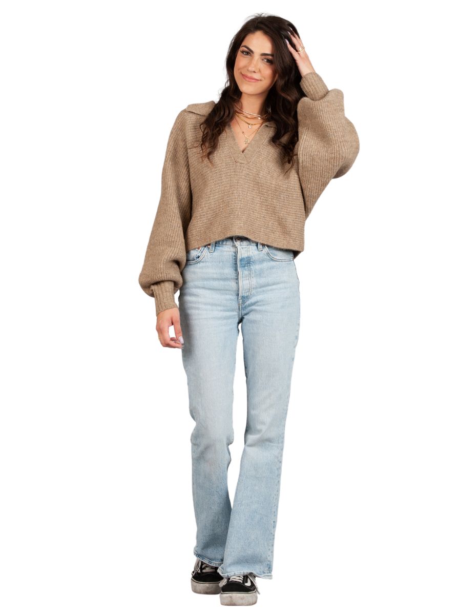 AMINA PULLOVER COLLAR SWEATER-WHEAT