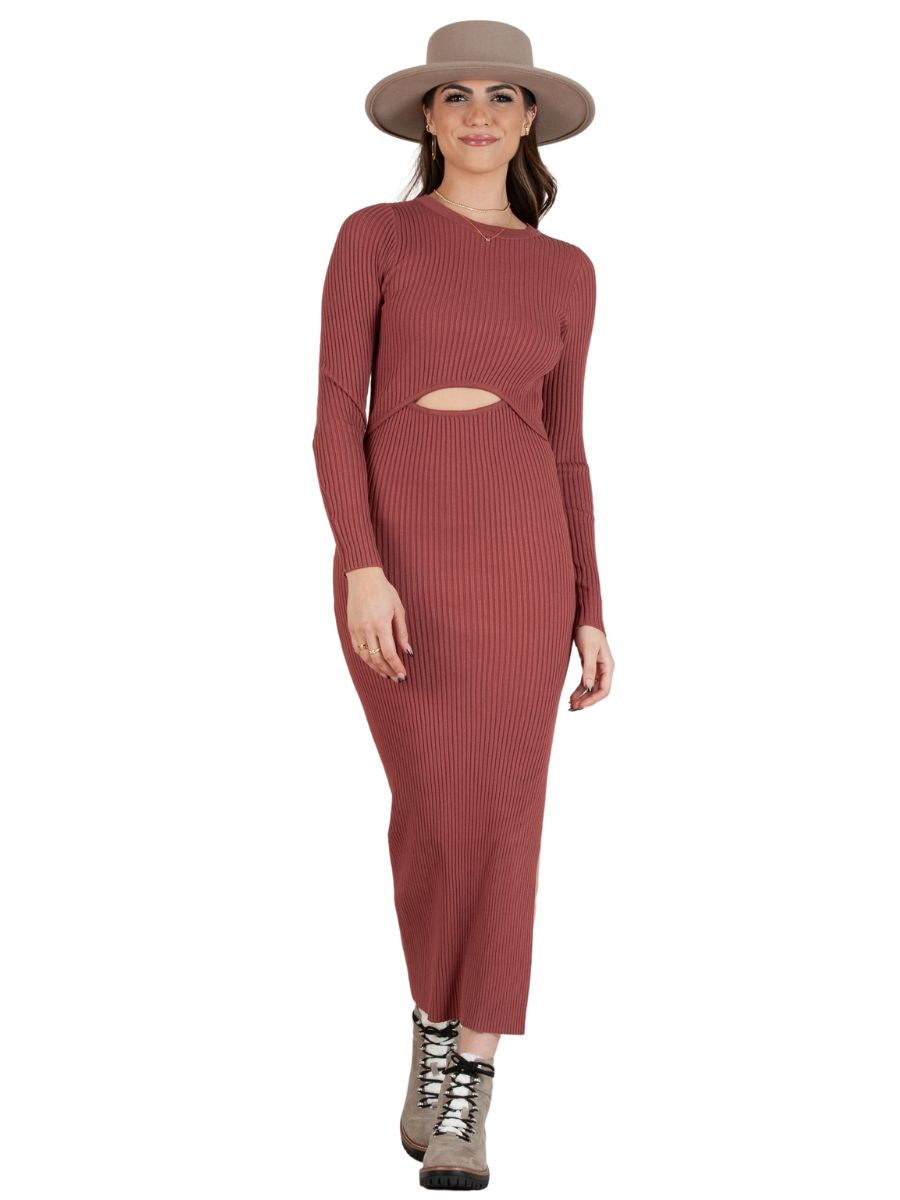 AMELIE MIDRIFF CUTOUT SWEATER DRESS-CLAY
