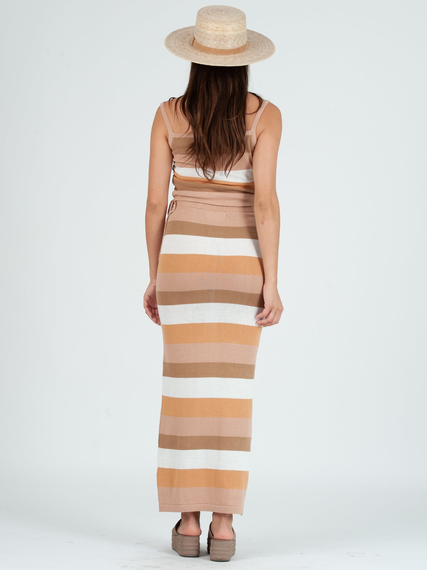 RINA RUCHED SIDE CAMI-NEUTRAL STRIPES