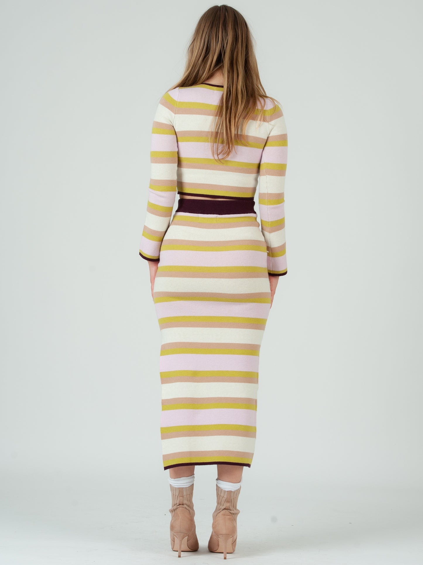 Women’s Knit Striped Top & Midi Skirt Set