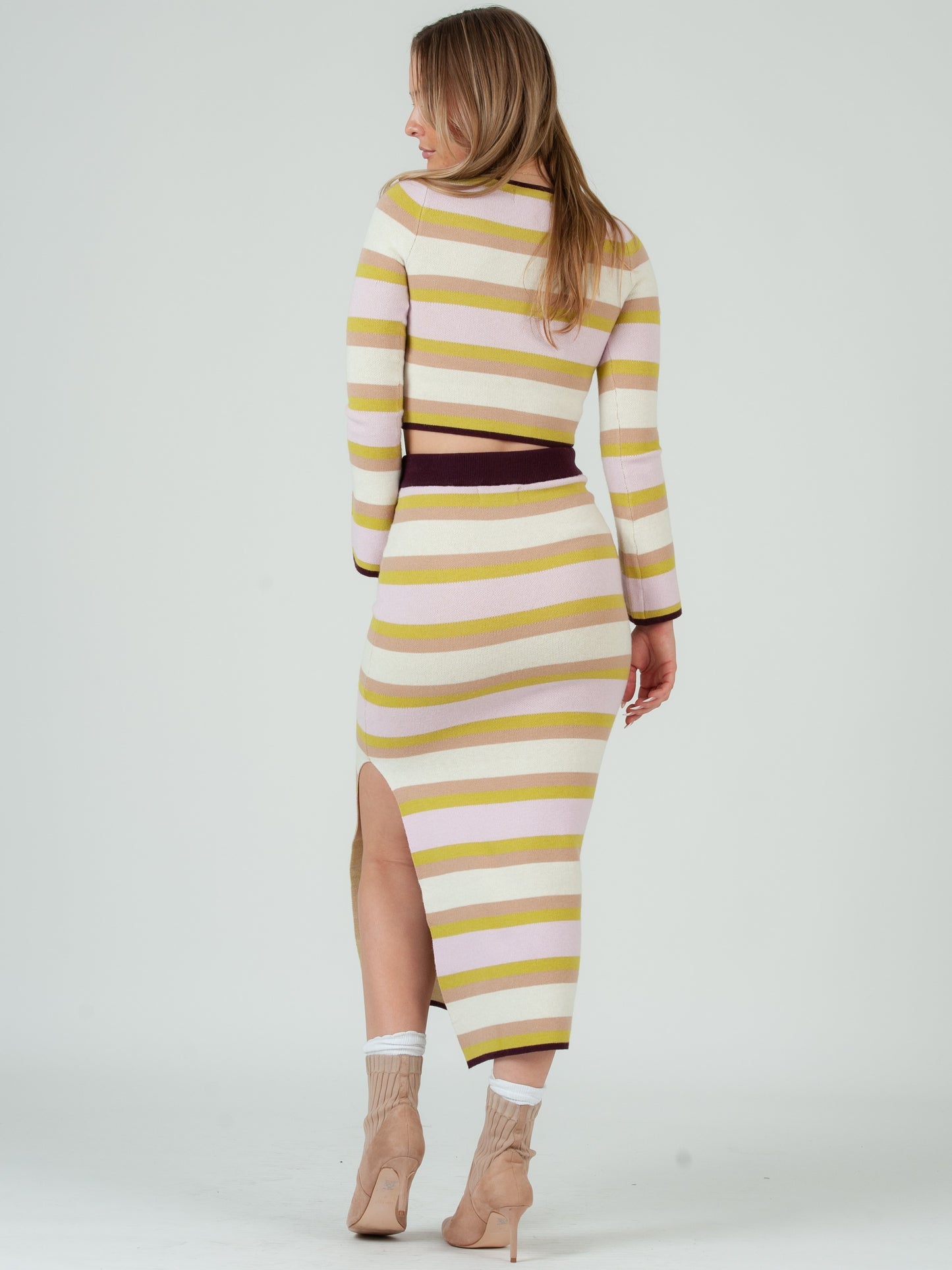 Women’s Knit Striped Top & Midi Skirt Set