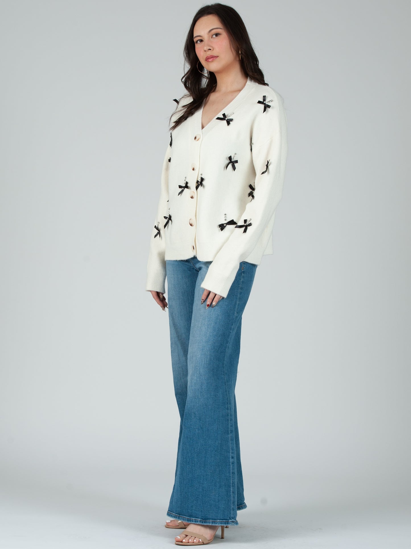 Women's Rhinestone & Bow Cardigan