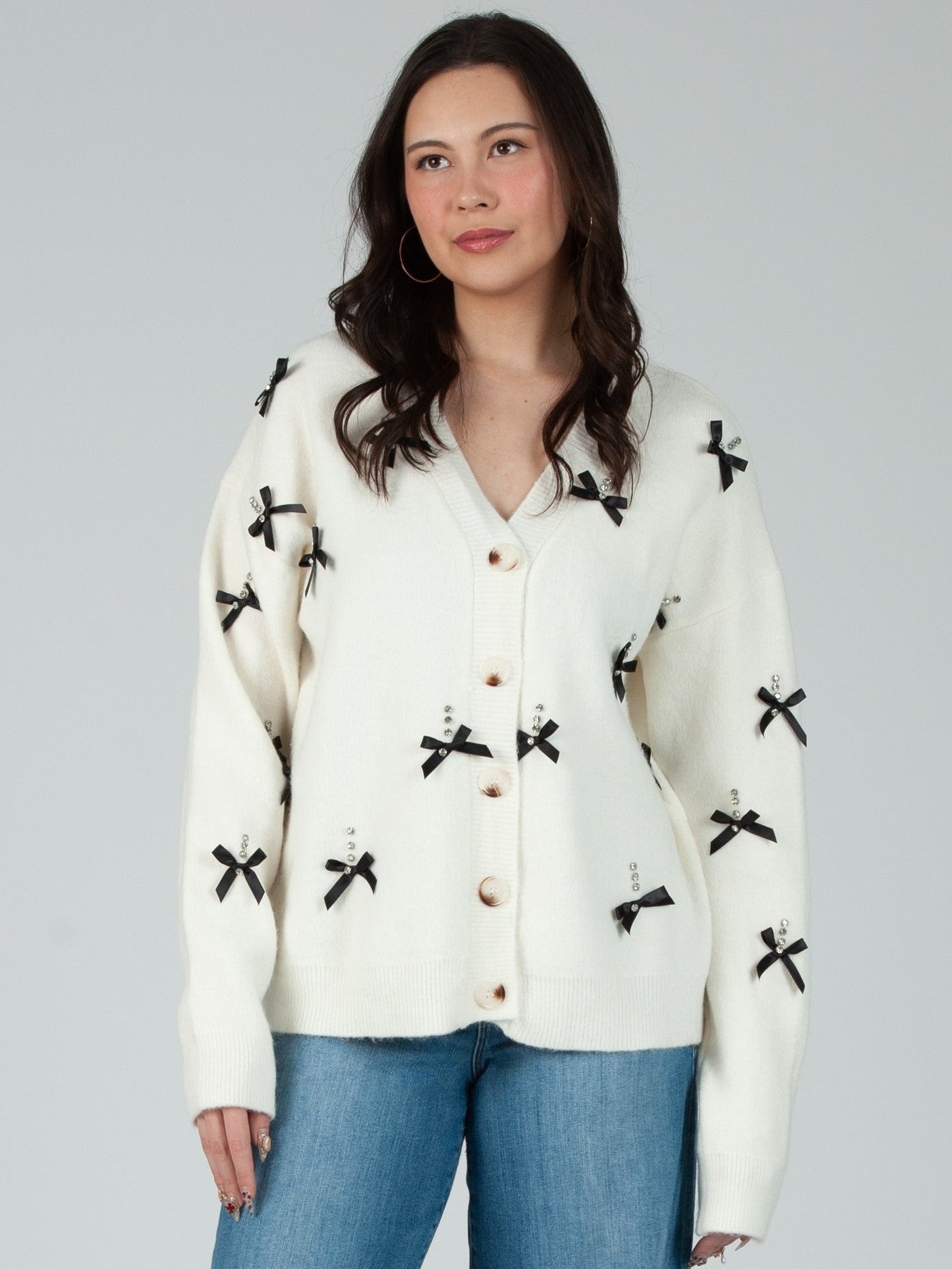 Women's Rhinestone & Bow Cardigan