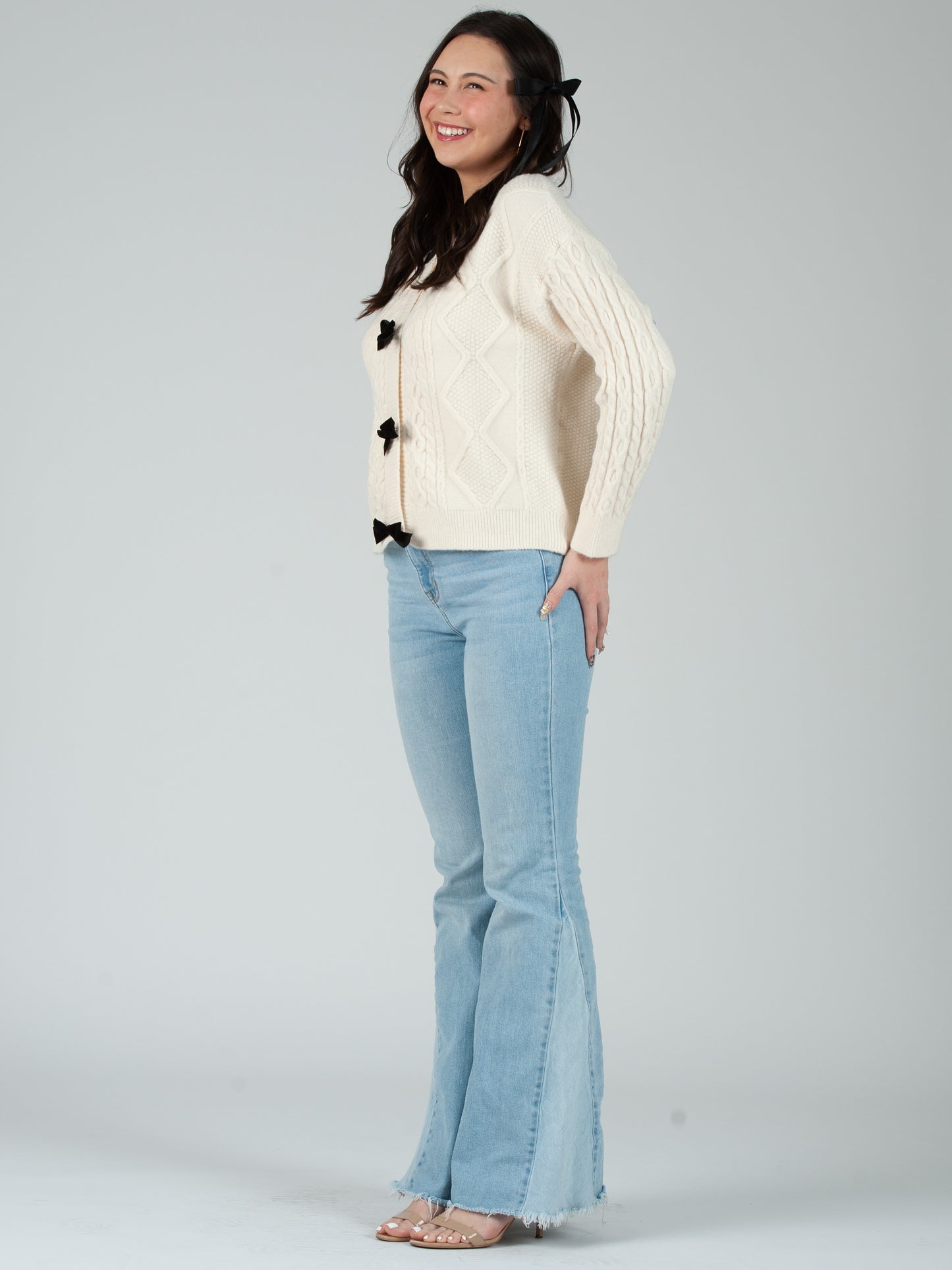 Women's Cable Knit Bow Cardigan