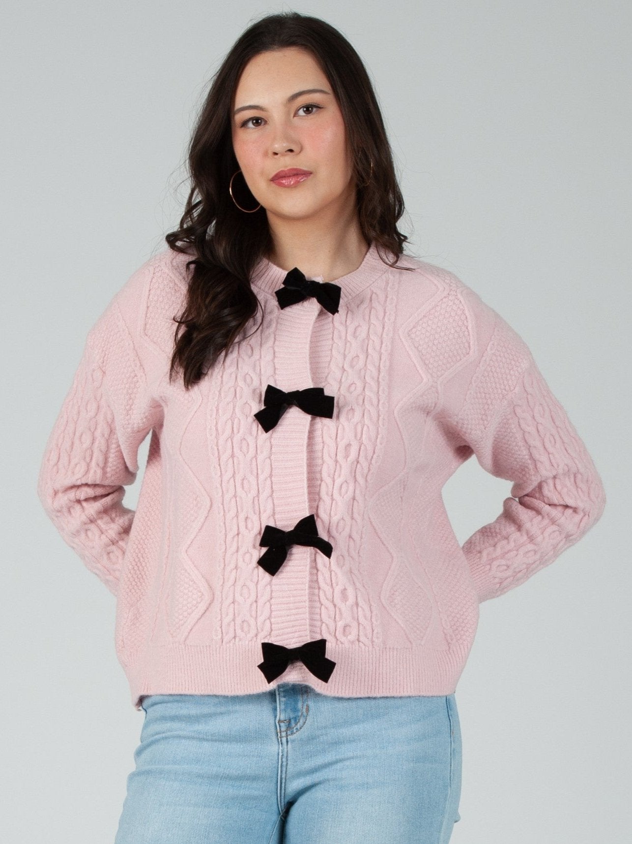 Women's Cable Knit Bow Cardigan