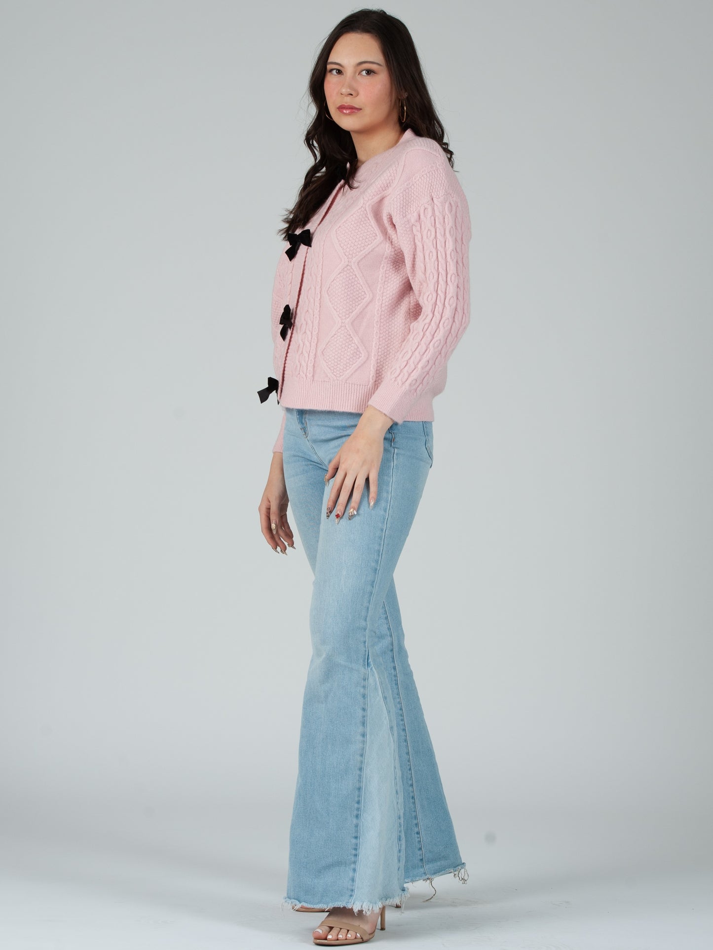 Women's Cable Knit Bow Cardigan