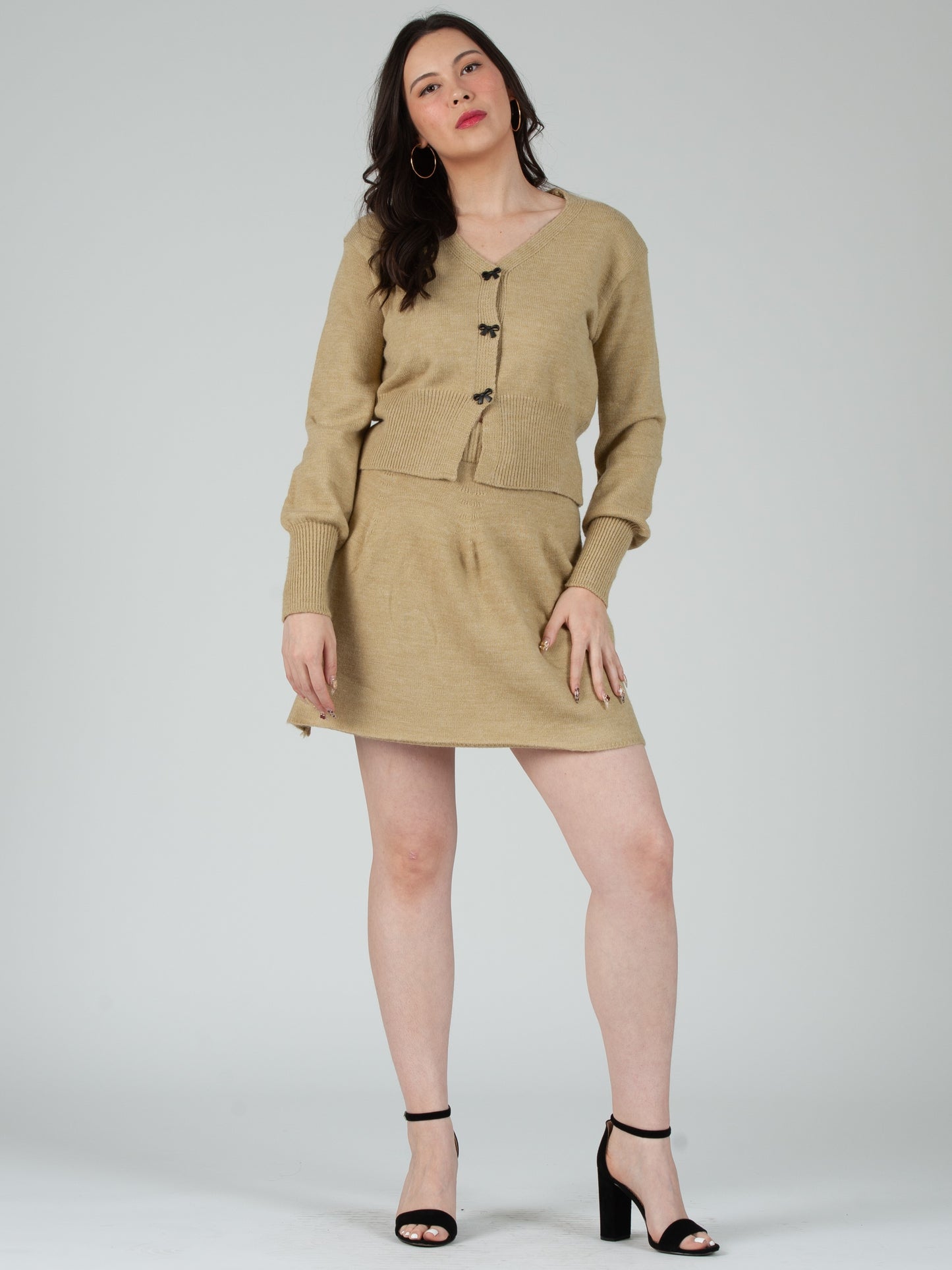 Women's Sweater Cardigan & Skirt Set