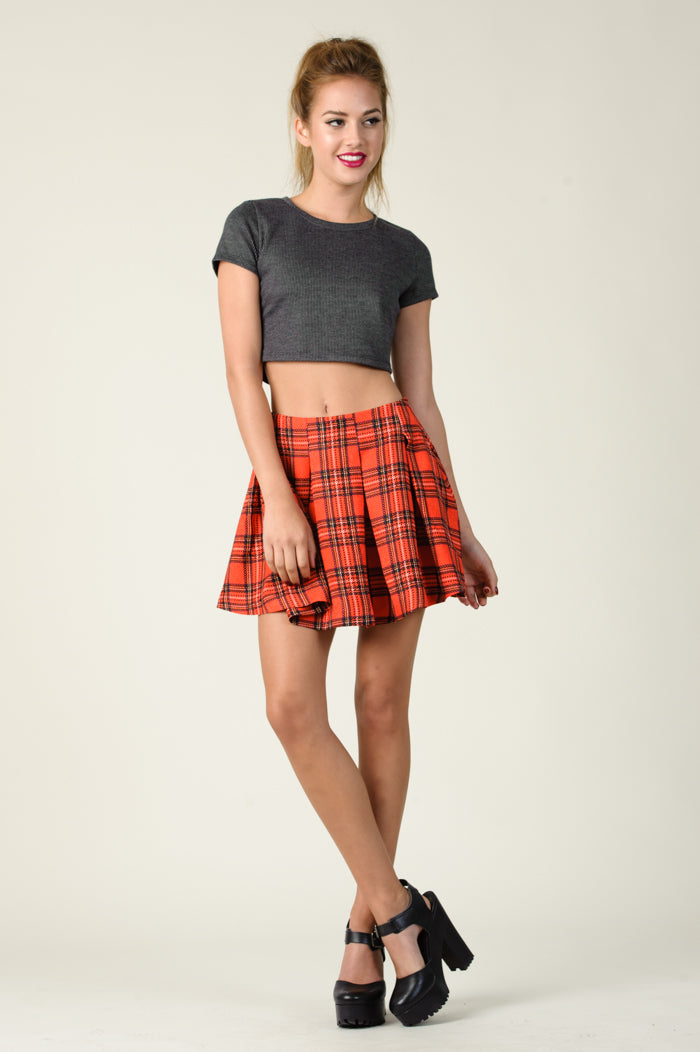 RED PLAID SCOTLAND SKIRT-RED PLAID