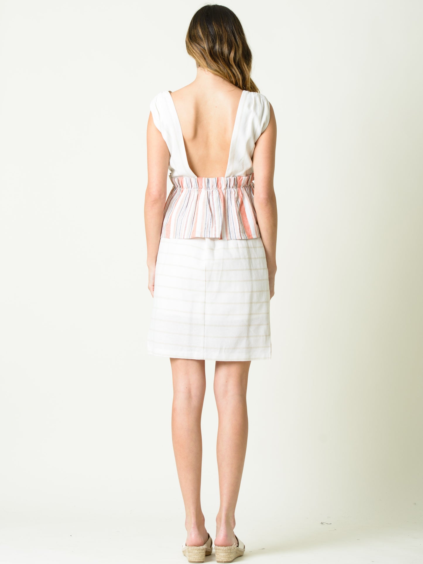 JOCELYN SIDE SLIT PENCIL SKIRT-BLUE/WHITE STRIPES