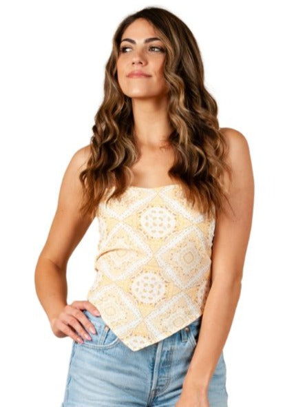 KARLITA BANDANA PATCH SCARF TOP-YELLOW