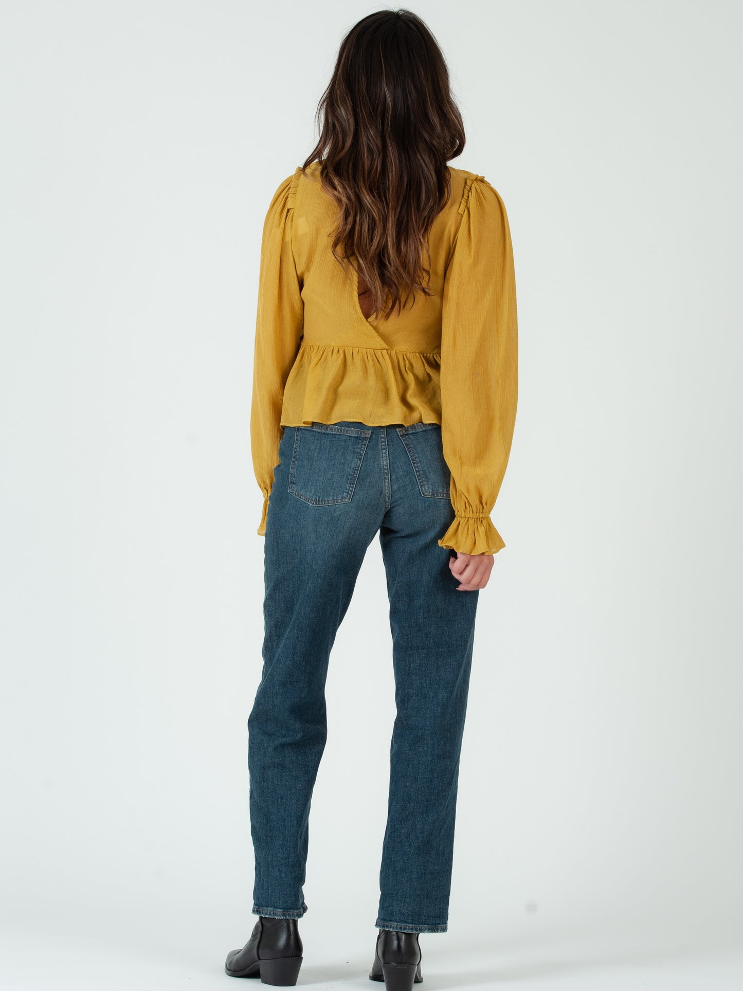 JANELLE FLUTTER HEM BLOUSE-CHARTREUSE