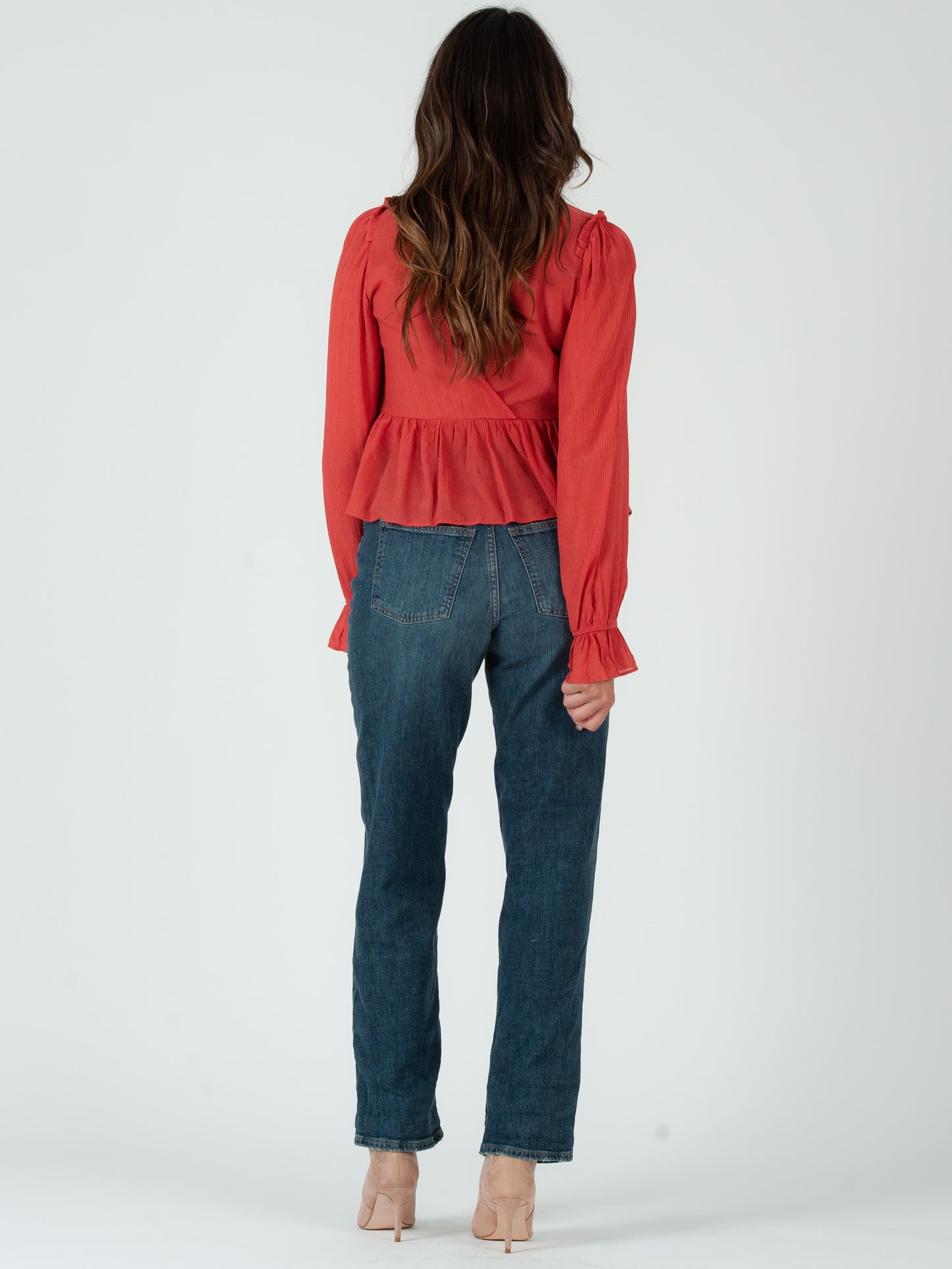 JANELLE FLUTTER HEM BLOUSE-PERSIMMON