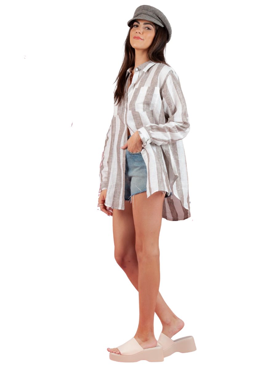 Women's Linen Striped Button Down Shirt
