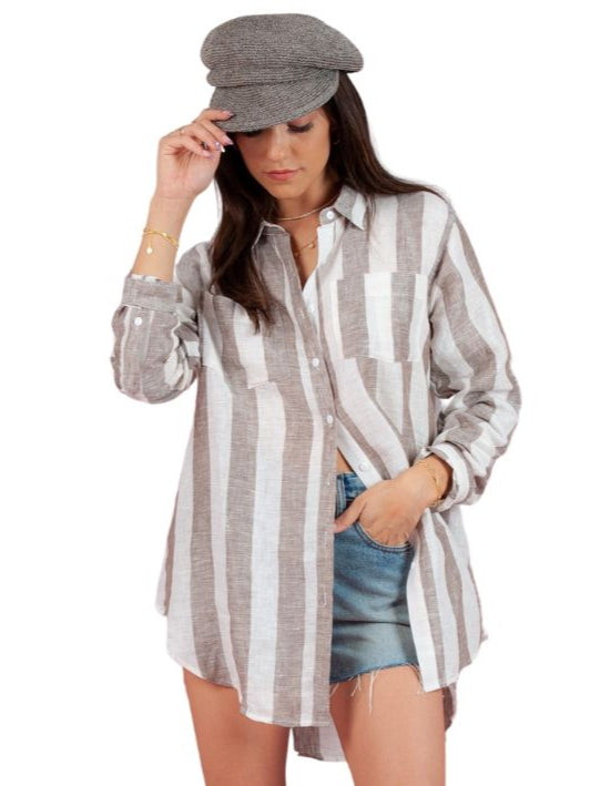 Women's Linen Striped Button Down Shirt