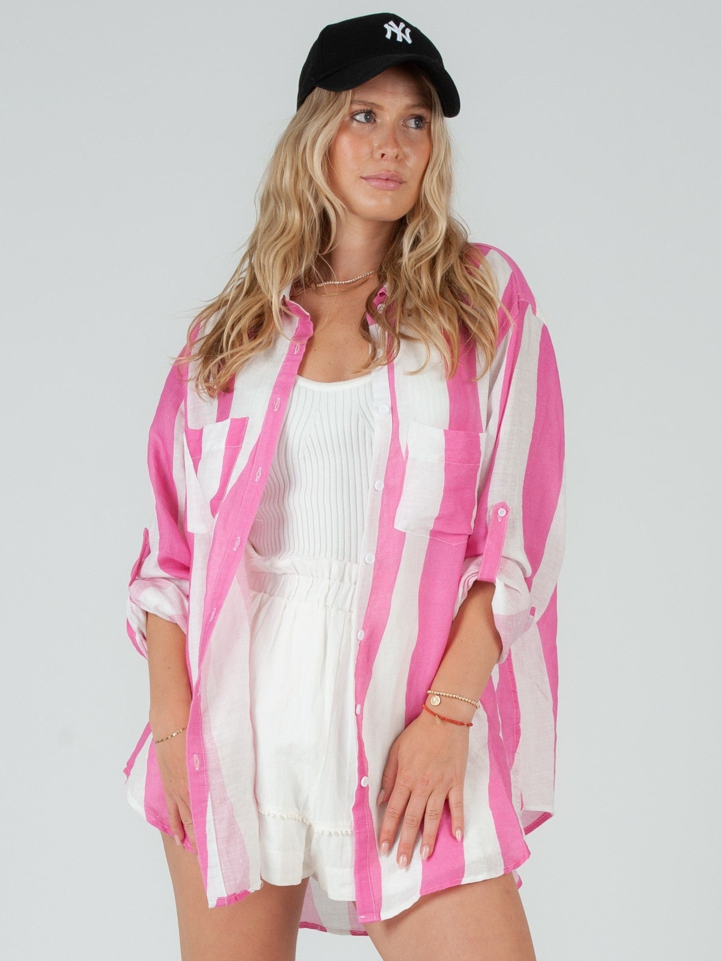 Women's Linen Striped Button Down Shirt