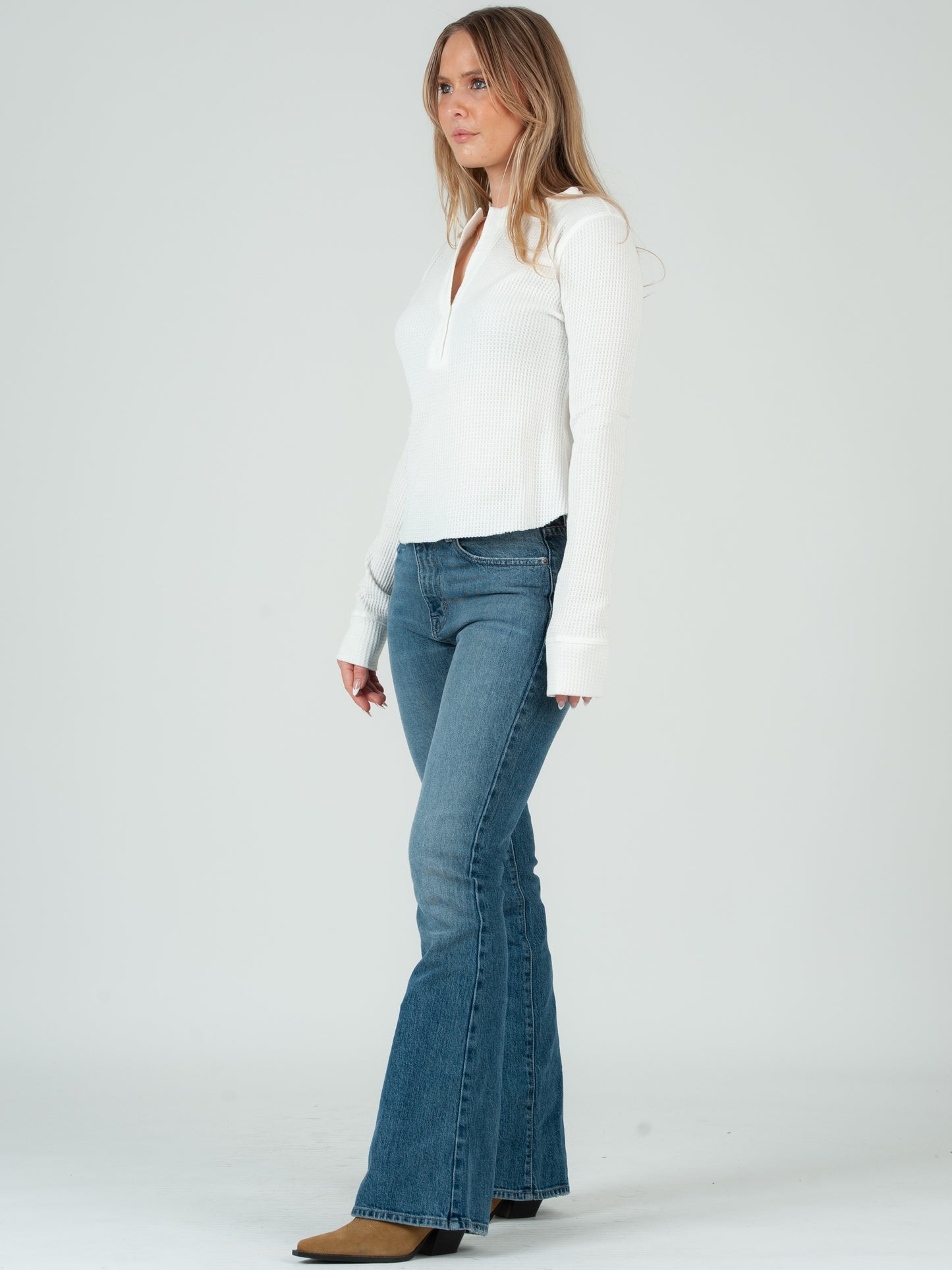 Women's White Thermal Henley Top