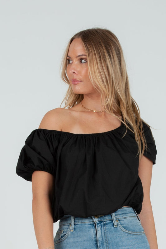 Women's Poplin Puff Sleeve Blouse Top