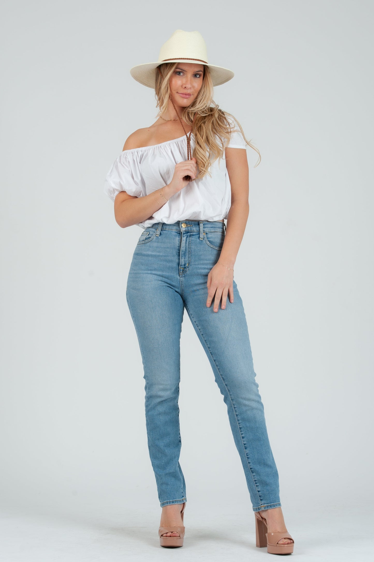 Women's Poplin Puff Sleeve Blouse Top