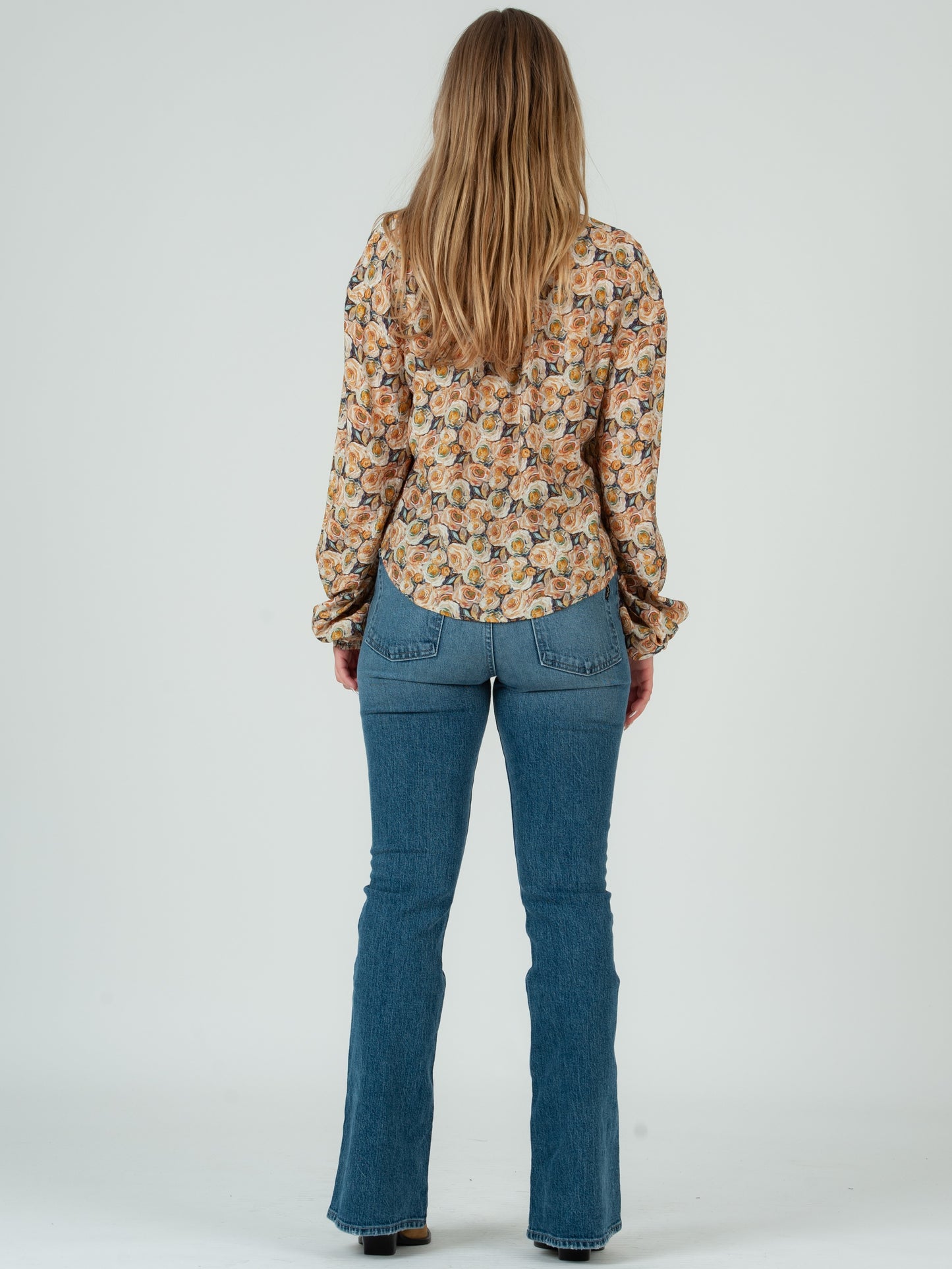 Women's Floral Print Notch Collar Button Up Blouse-Chartreuse