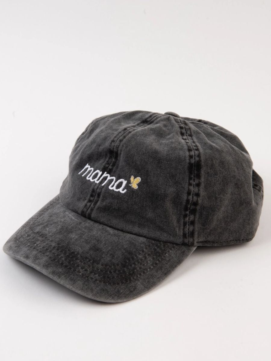 'MAMA' BASEBALL CAP-WASHED BLACK DENIM